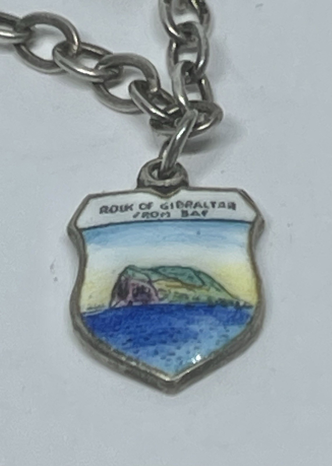 Vintage MCM GIBRALTAR Travel Souvenir 5 Shield Sterling Charm Bracelet 7 1/4”