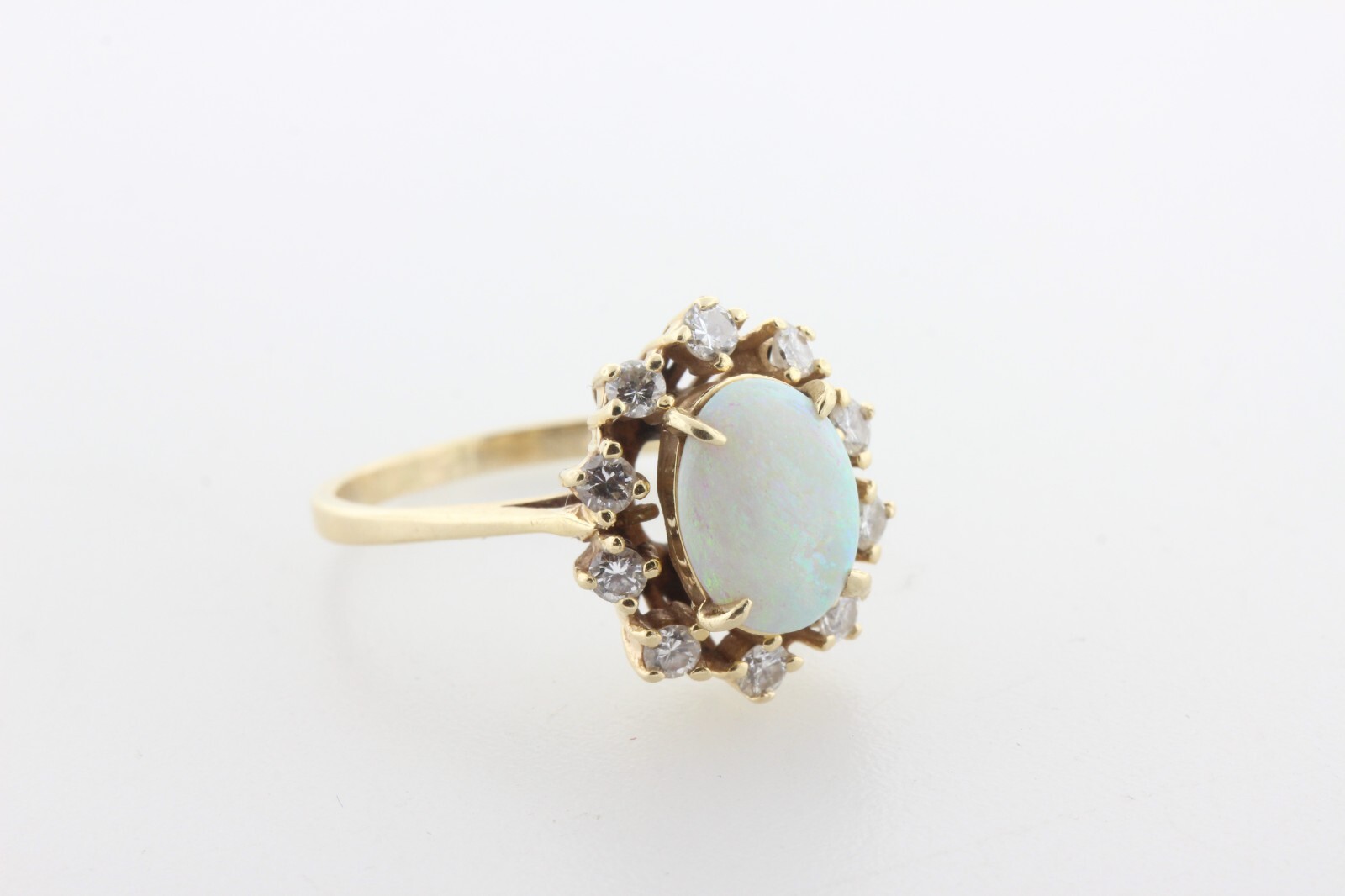 Antique Estate 14K Yellow Gold 1.67 ct Opal & 0.40 ct Diamond Ring – Size 7.5