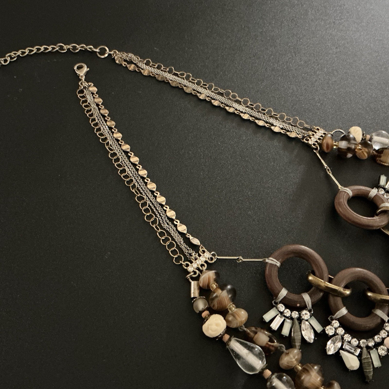 Vtg Bib Necklace Multi Media Eclectic Boho MidCentury Style Maximalist 18”-20” L