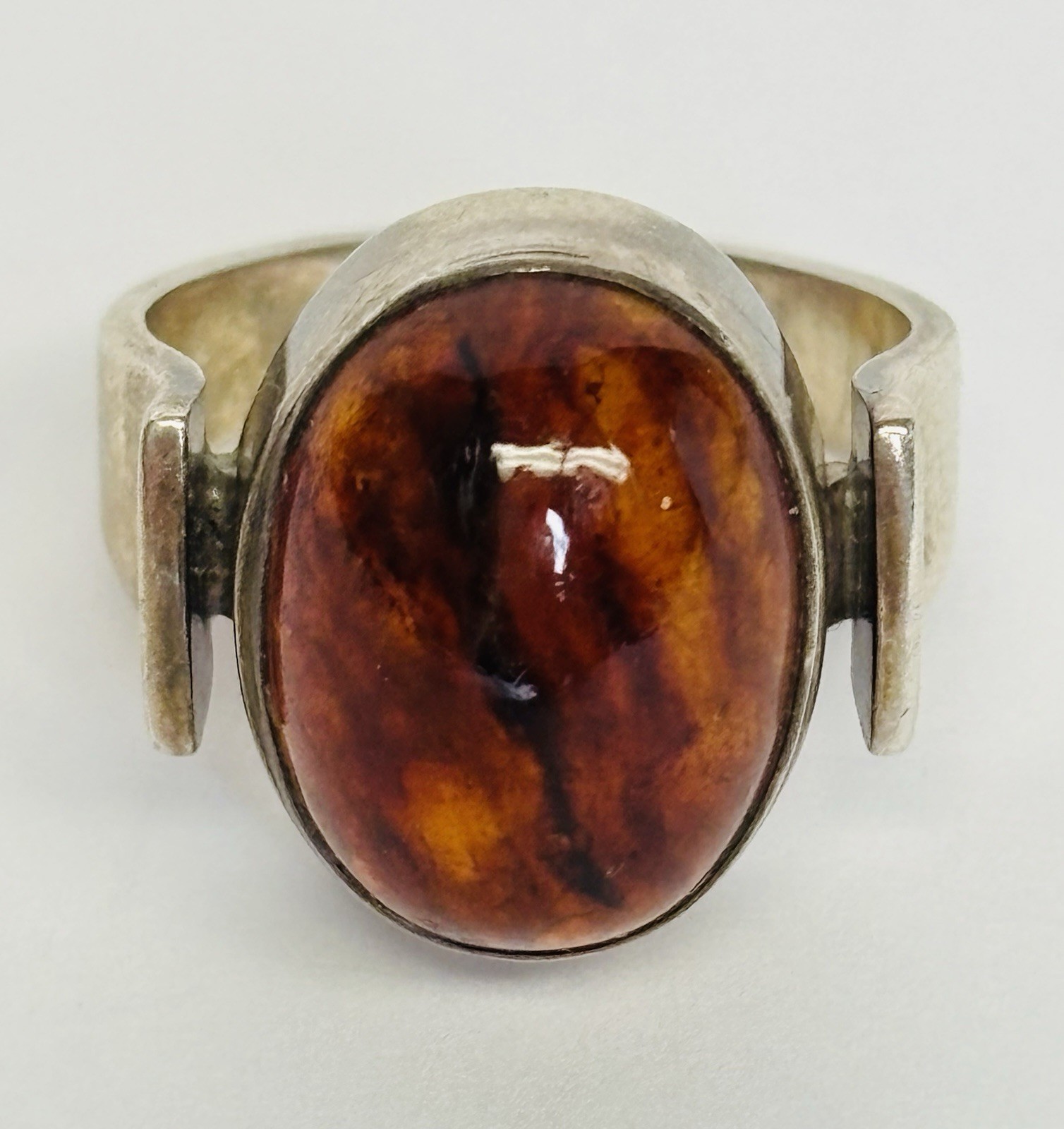 Neils Erik From Sterling Silver Modernist Amber Ring Denmark Size 5.75