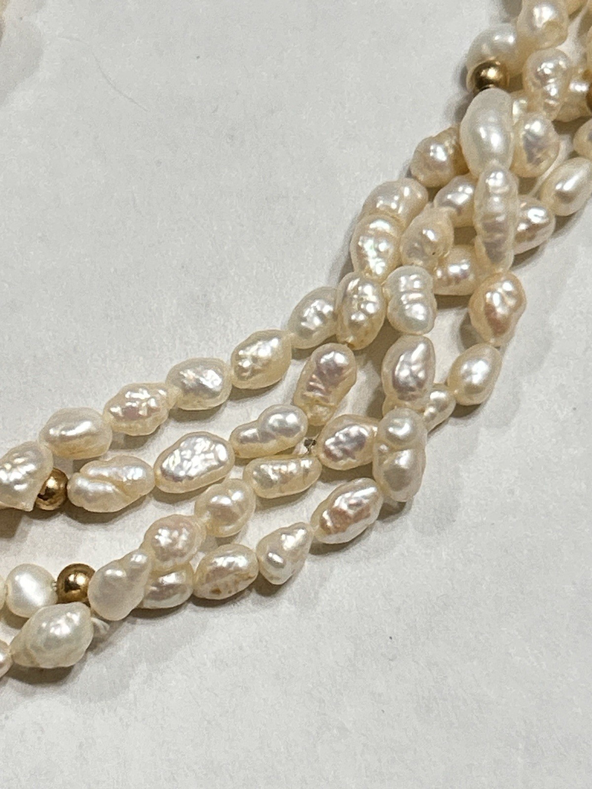Long 56” Opera Length Necklace Rice Pearls & Gold Plated Beads, 2 Strand Twisted