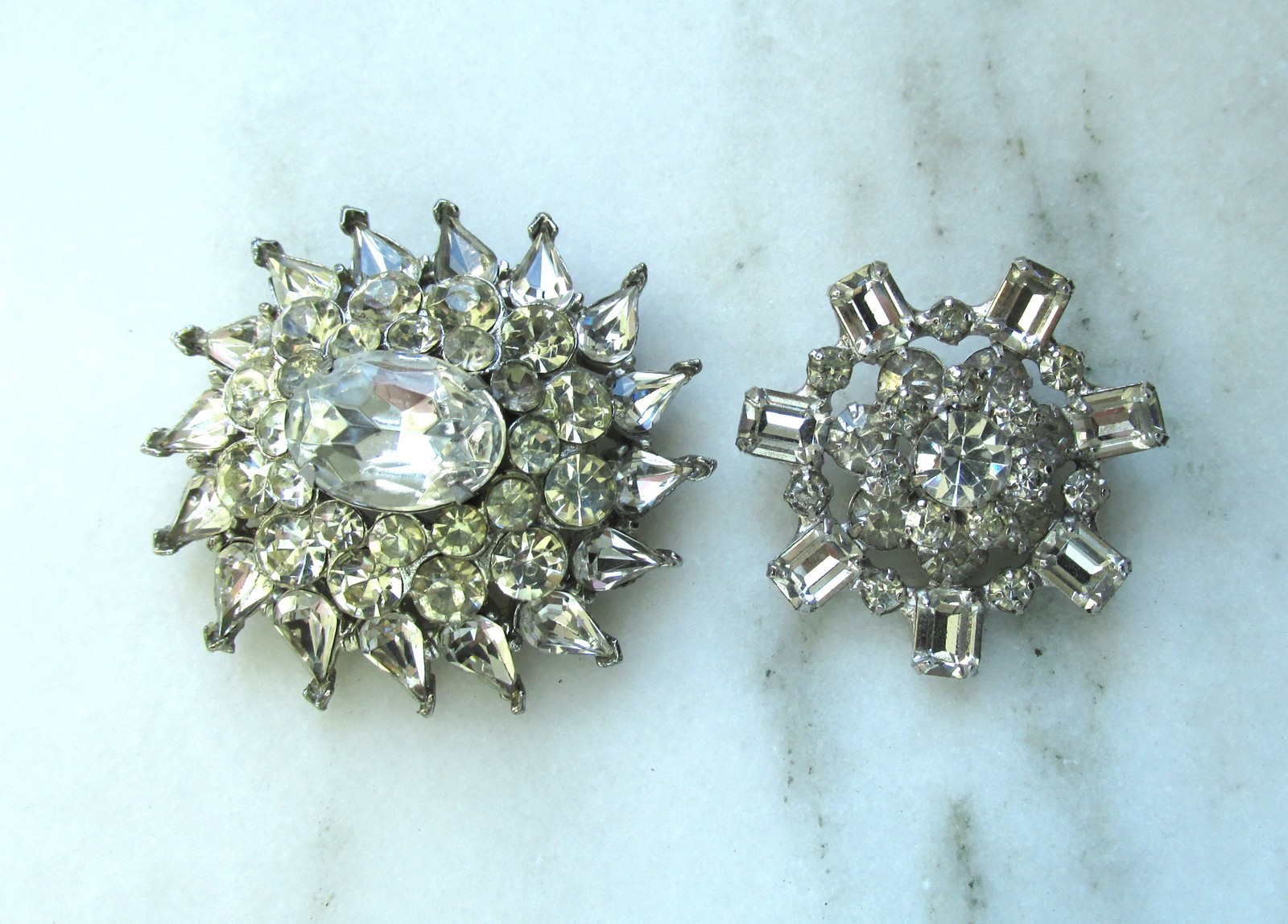 Vintage Clear Glass Rhinestone Silver Tone Brooches C3979
