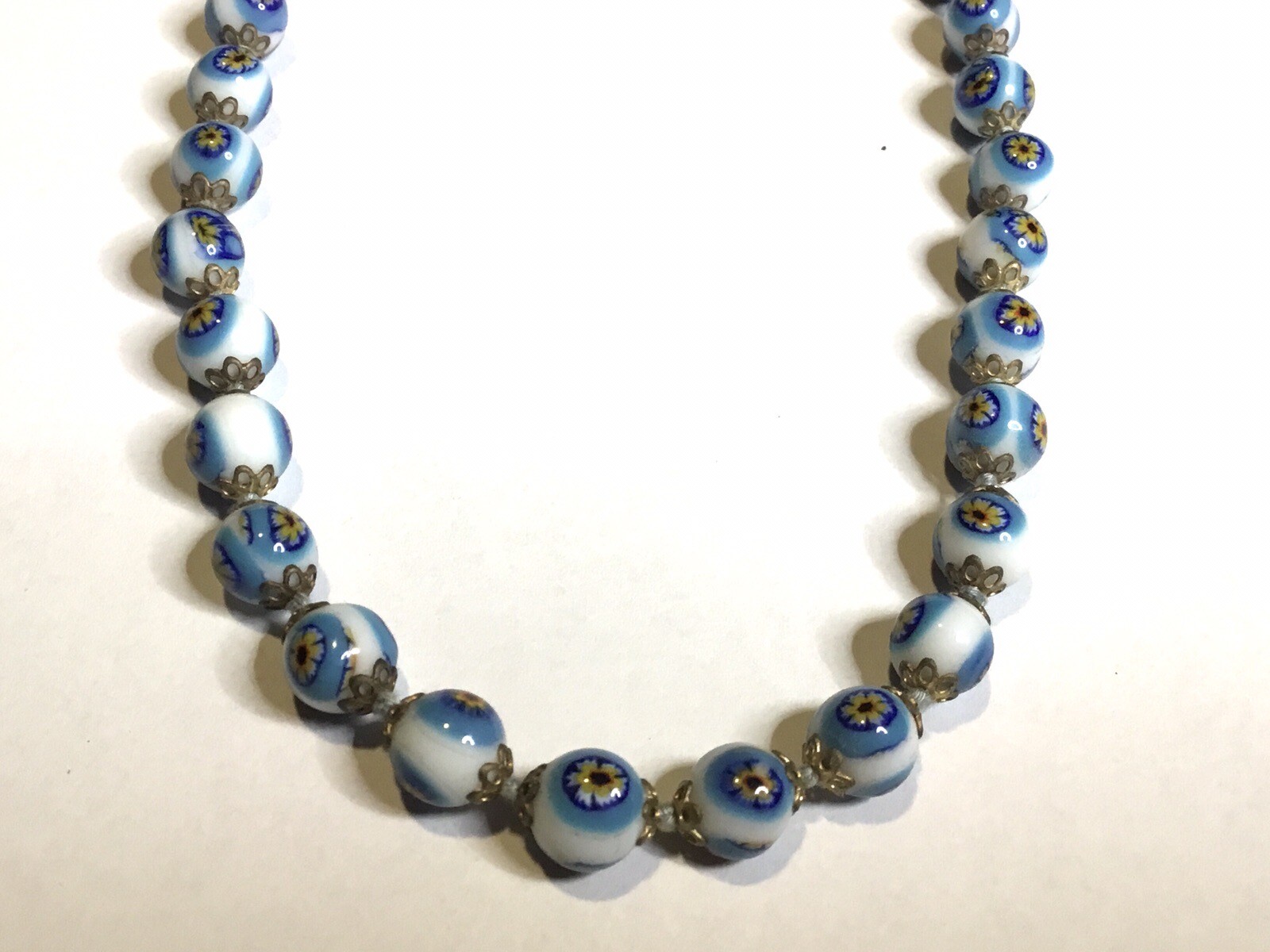 16” Vintage Venetian Millefiori Bead Necklace Colorful Blue Yellow Multi