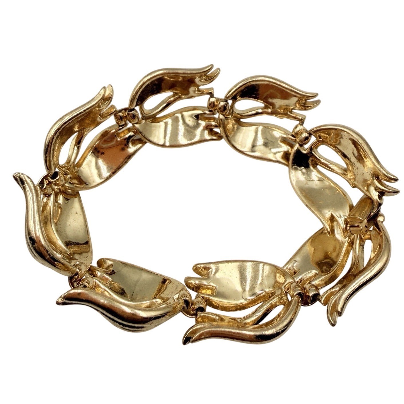 Vintage Gold Tone Leaf Bracelet Mid Century Botanical Retro Nature Statement