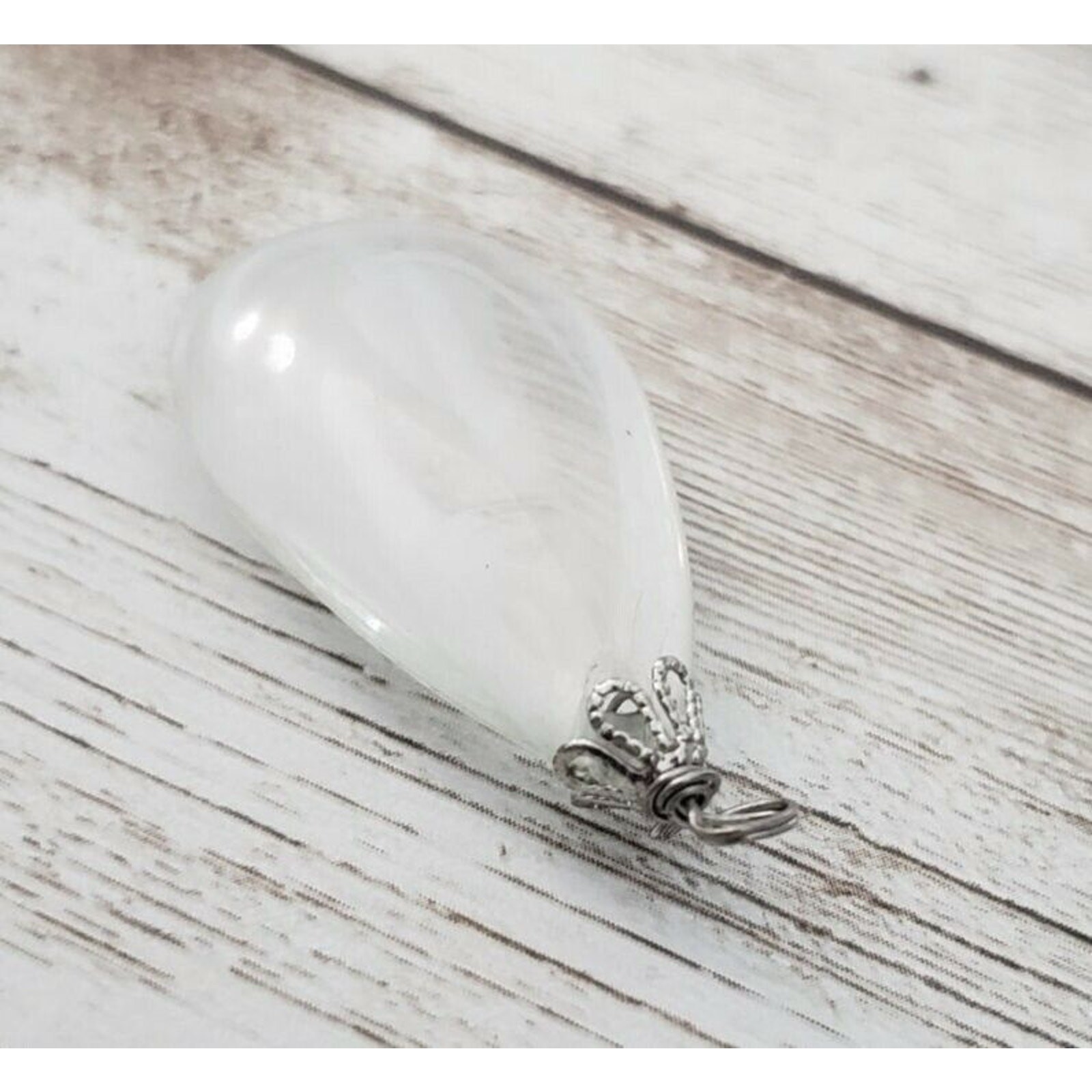 Vintage Pendant Clear with Milky Swirls No Chain Included
