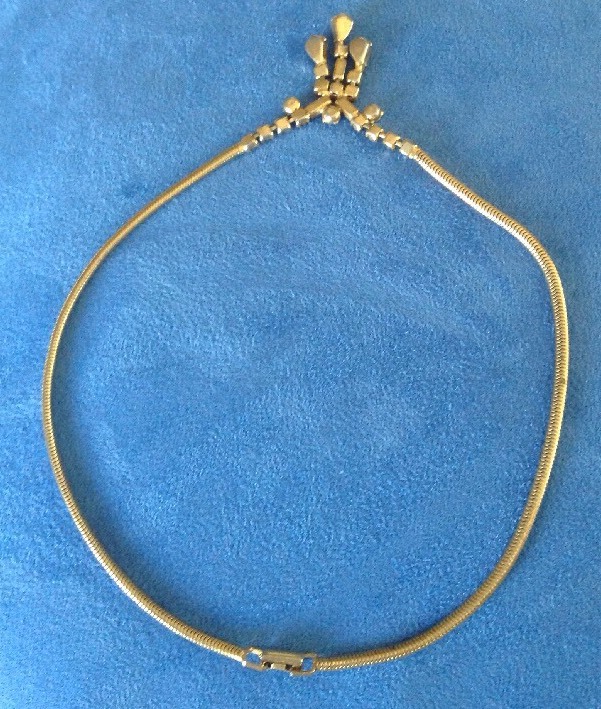Vintage Leo Glass Choker Necklace Golden Chain w Rhinestones Art Deco Influence