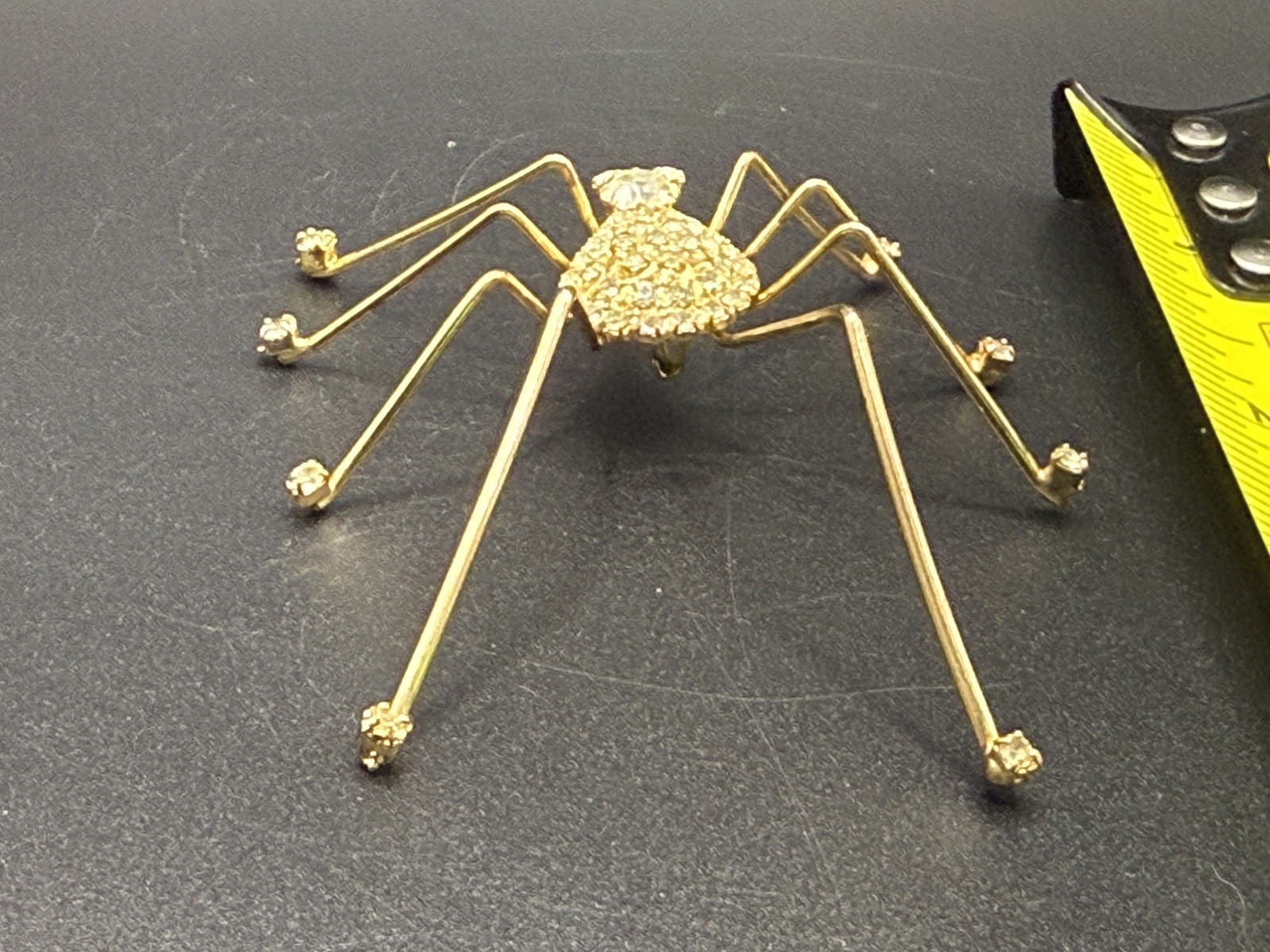 Vintage Gold Tone Rhinestone Spider Brooch