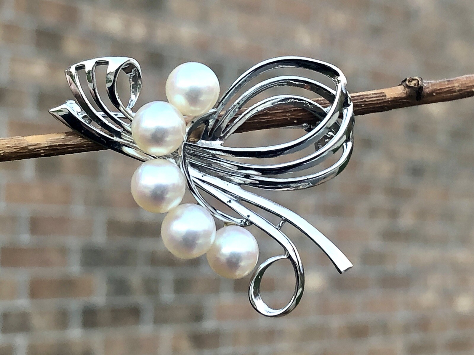 Mikimoto 5 Genuine Akoya Pearl 6.8mm JAPAN Pin Brooch 6.5g Imperial
