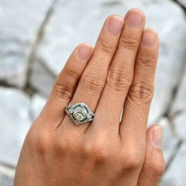 Vintage Art Deco Style Lab Created Diamond Wedding 14K White Gold Finish Ring