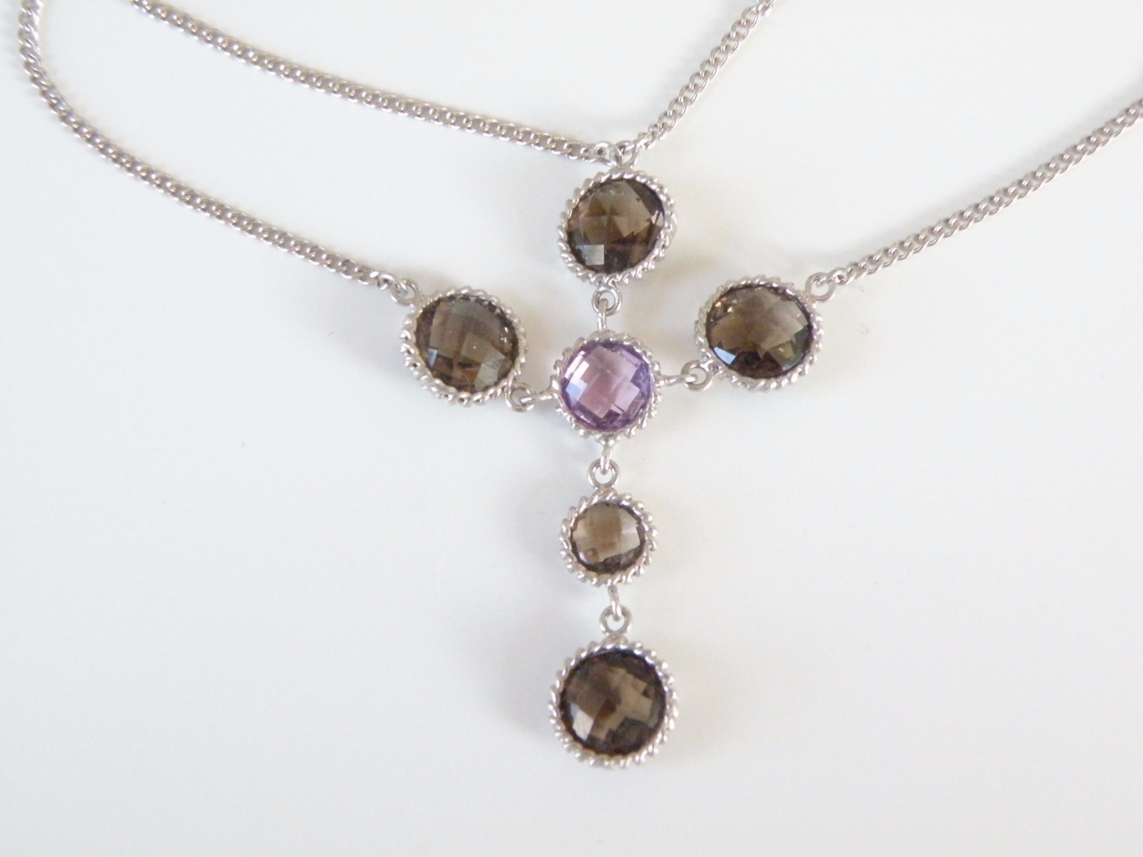 Vintage Sterling Silver 925 Natural Amethyst Lavalier Choker Necklace 16″