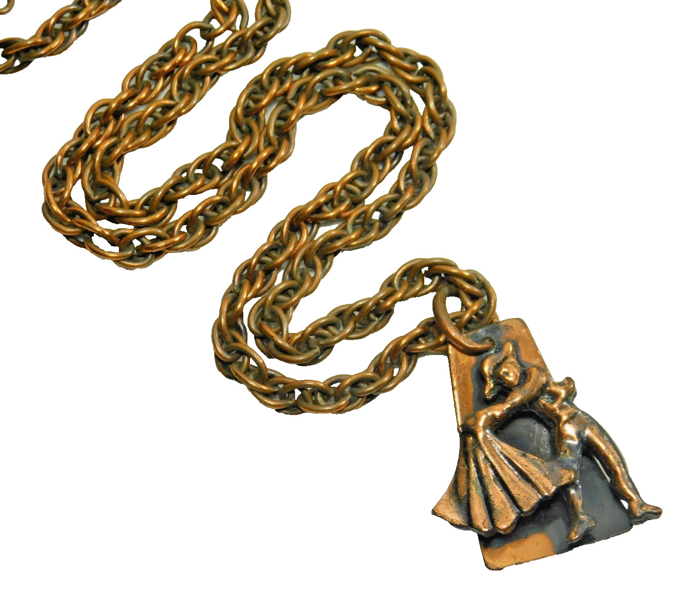 Vintage Copper Matador Pendant Rope Chain Necklace