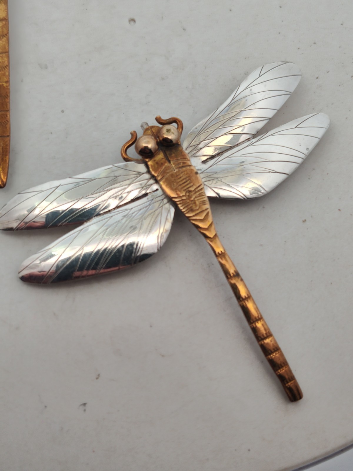 Lot of 2 “Courtney” Sterling Silver Hand Crafted Dragonfly Pins w/ Brass Bodies