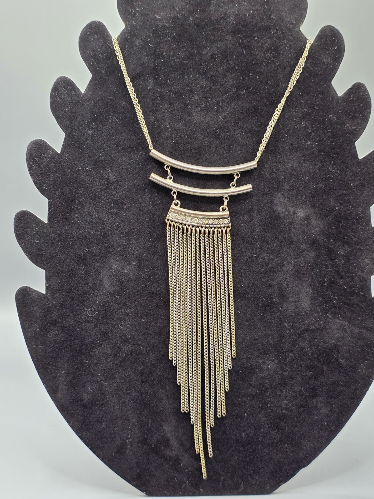 Vintage Boho Gold-Tone Layered Chain Fringe Necklace 20″ Statement Gypsy