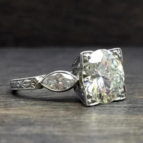 2.5Ct Art Deco Style Lab Created Diamond Engagement 14K White Gold Finish Ring