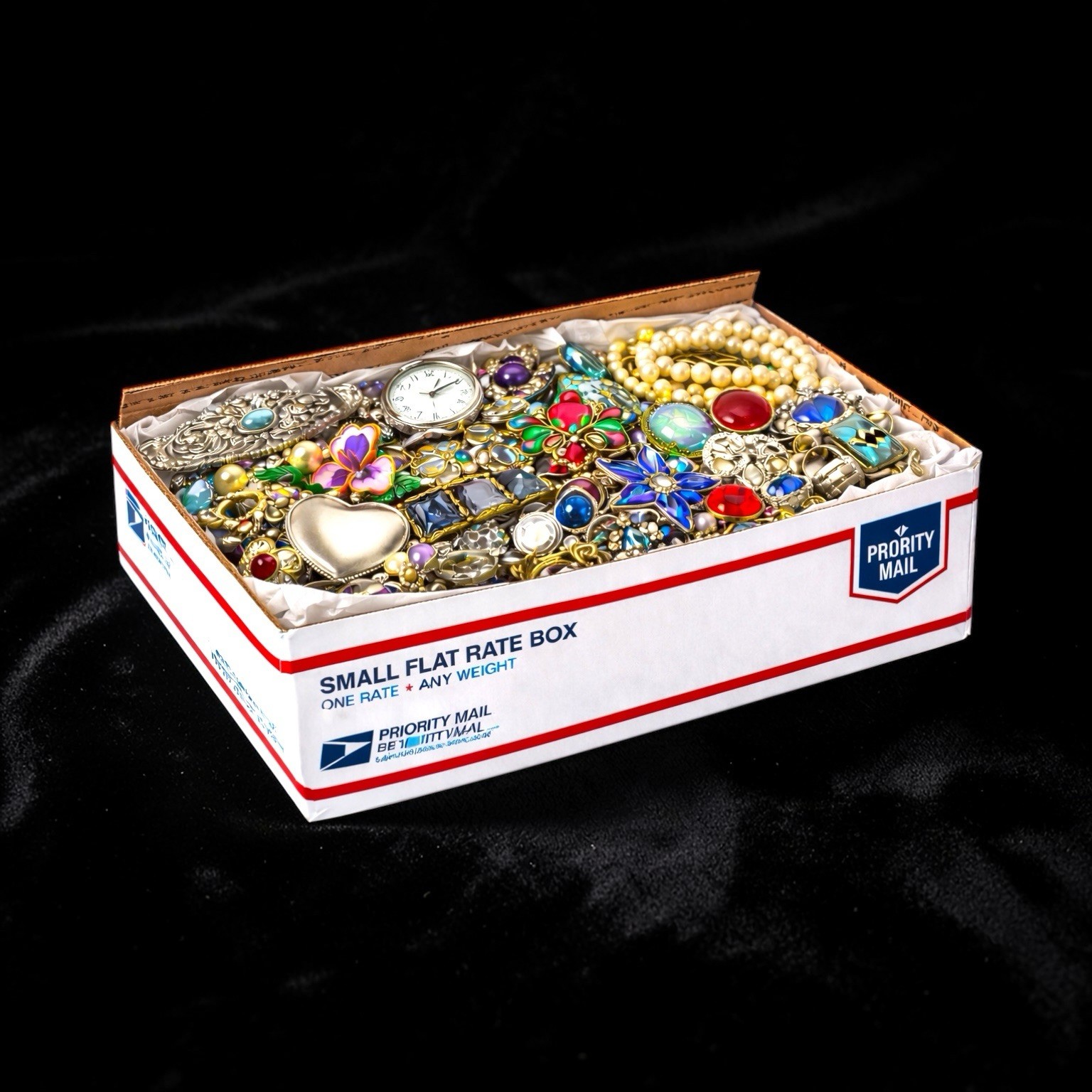 Vintage & Mod Jewelry Lot SM FLAT RATE BOX FULL Earrings Necklaces + Signed