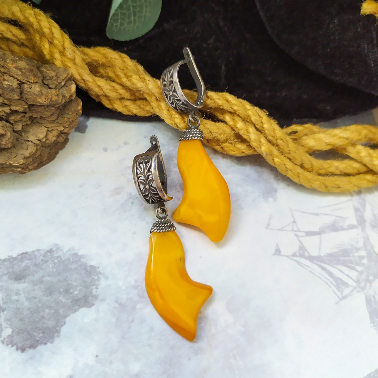 Vintage USSR Amber Earrings 875 Silver Soviet amber earrings