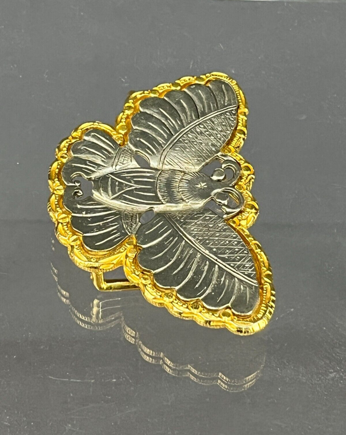 Vtg Signed KJL Kenneth J Lane Butterfly Belt Buckle with Gold Outline (J)
