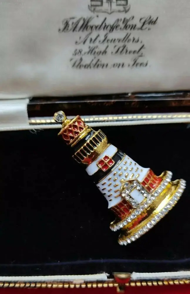 Crystal Fine Enamel Vintage Style Lighthouse Brooch Pin Jewellery Shawl Pin