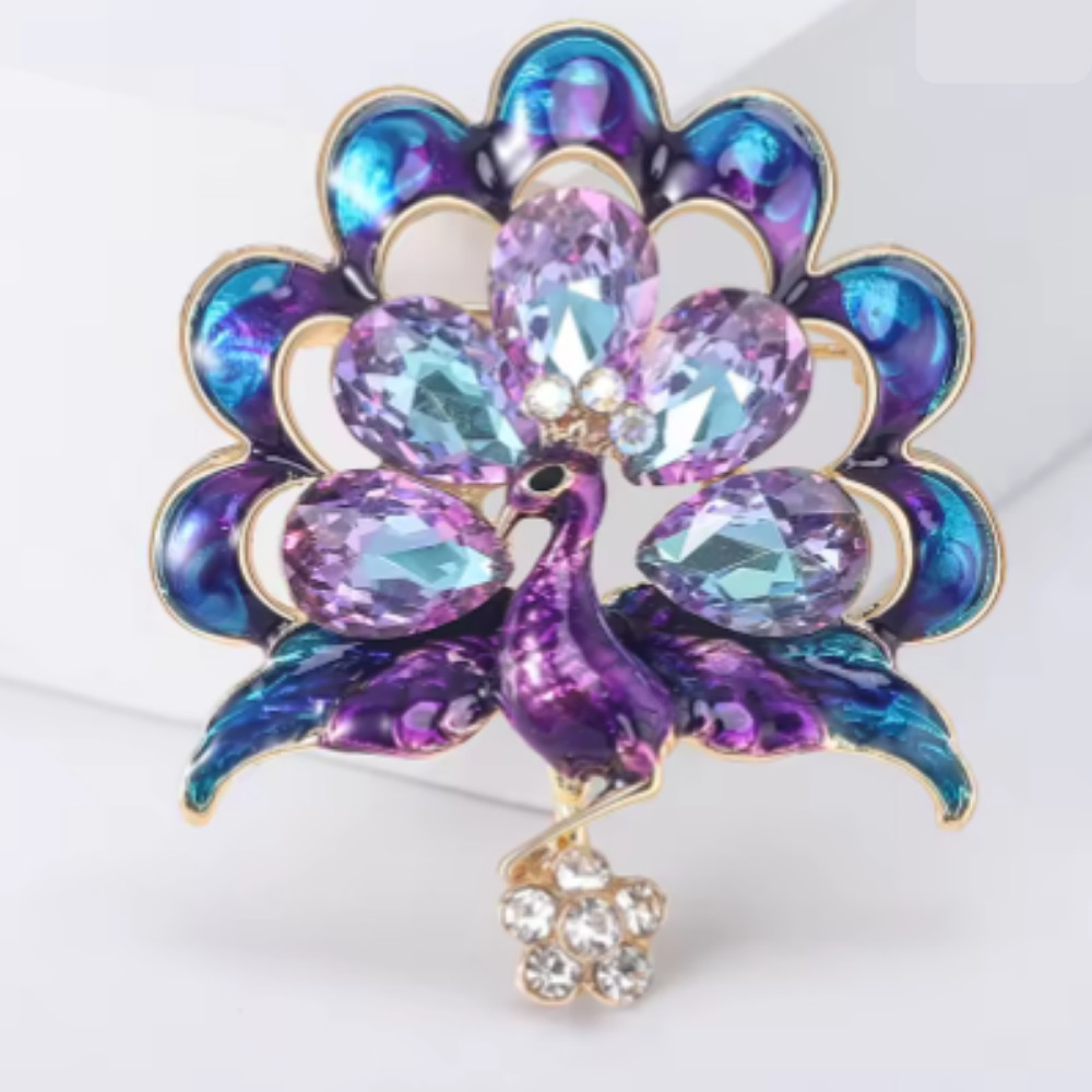 Vintage Style Peacock Bird Rhinestone Crystal Cyan Bird Brooch Pin Pendant Gift