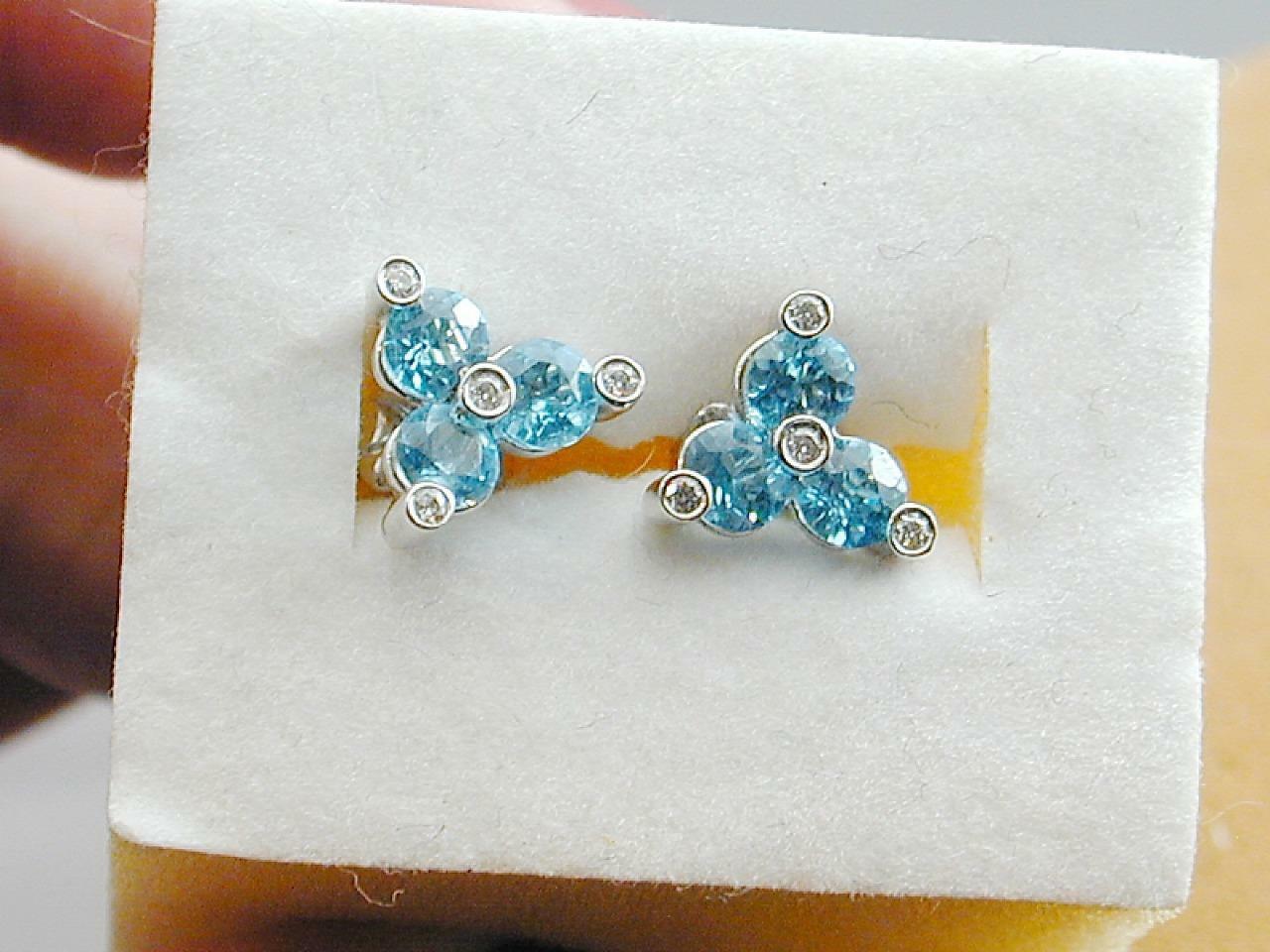 STUNNING Carelle 18k White Gold 3 Blue Topaz 4 Diamond Earrings NWOT