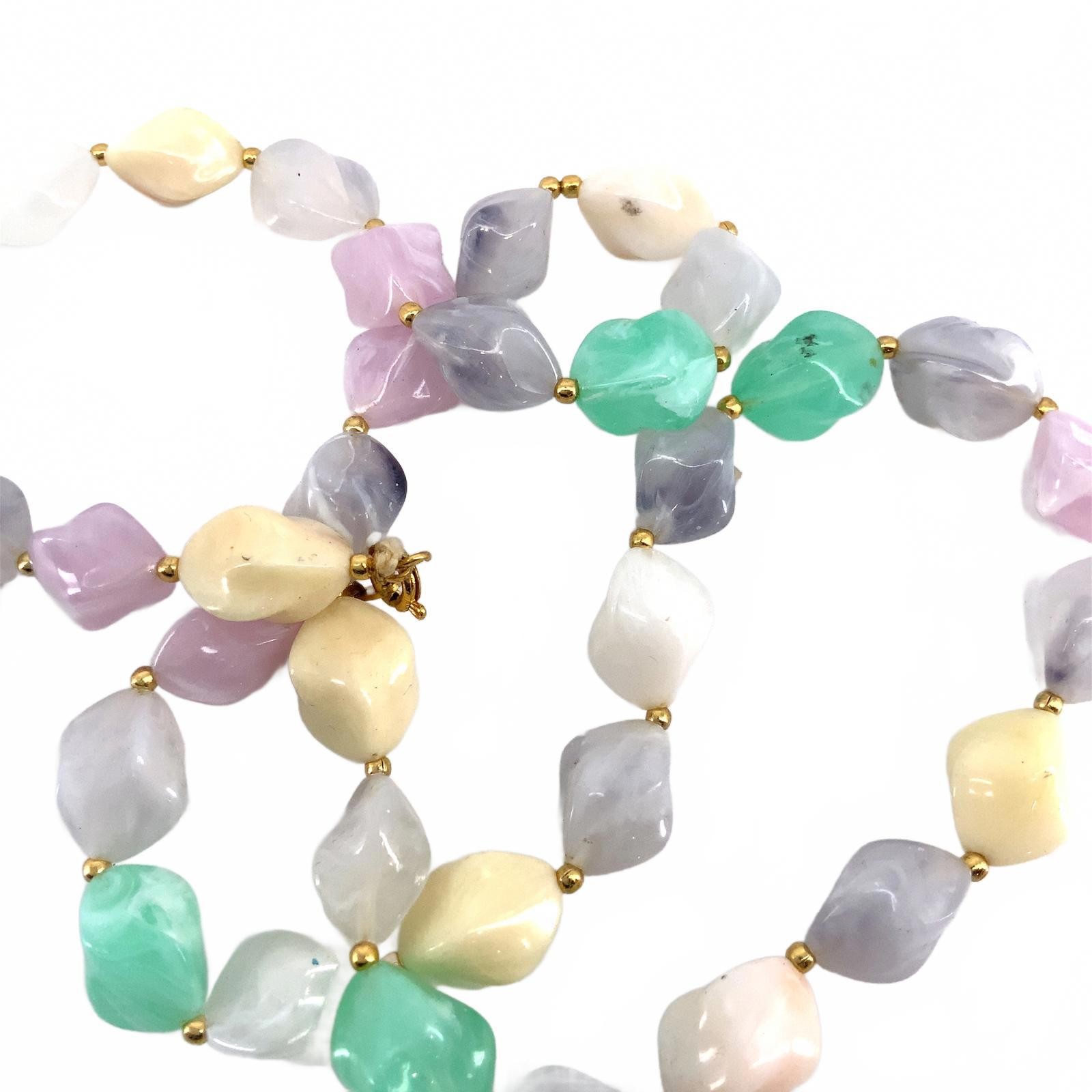 Vintage Pastel Art Deco Style Necklace Gold Tone Bead Multi Color Choker