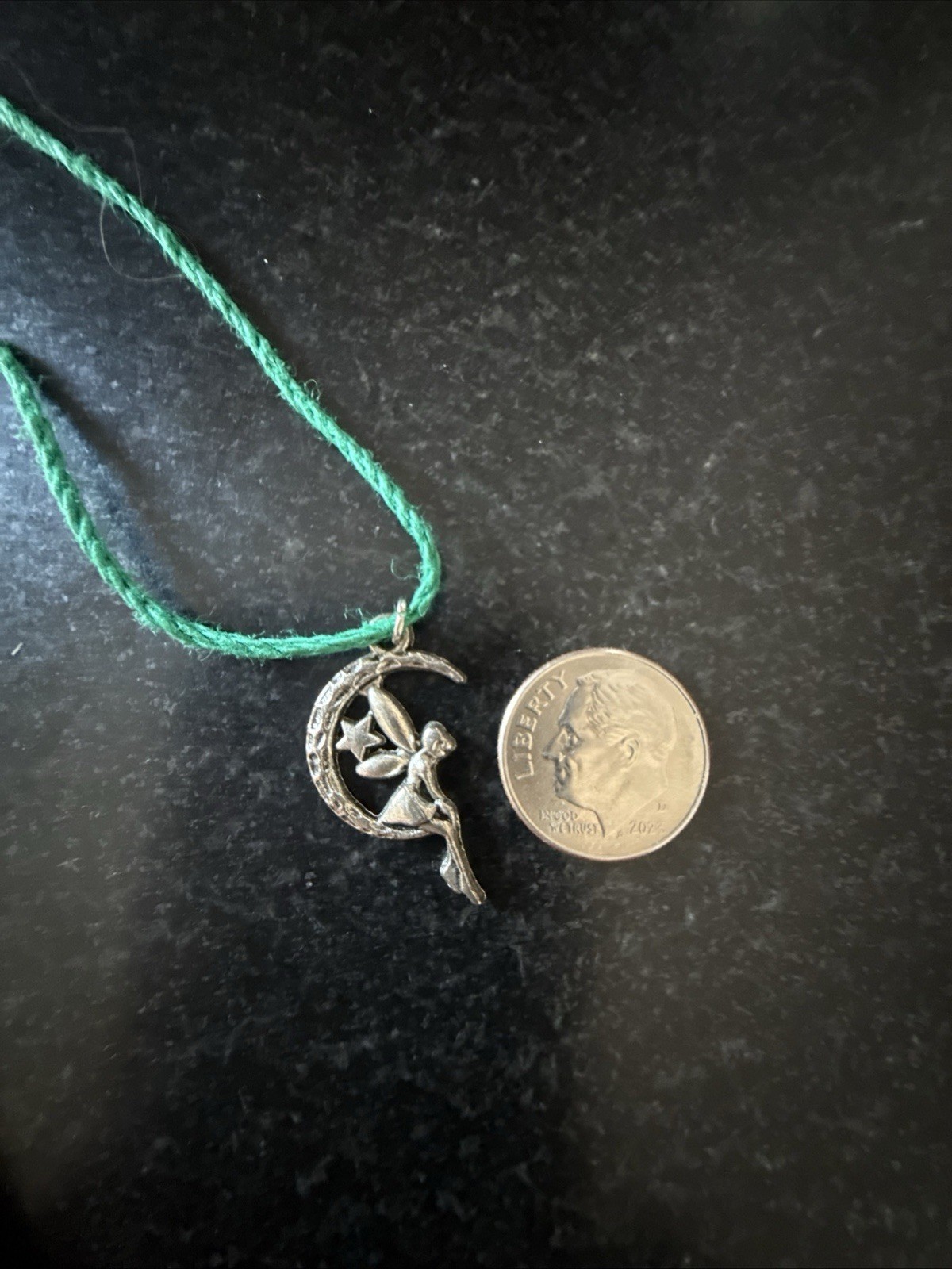 FAIRY CHARM MOON STAR Dainty Necklace Hemp Cord Boho PIXIE Tibetan Silver Tone