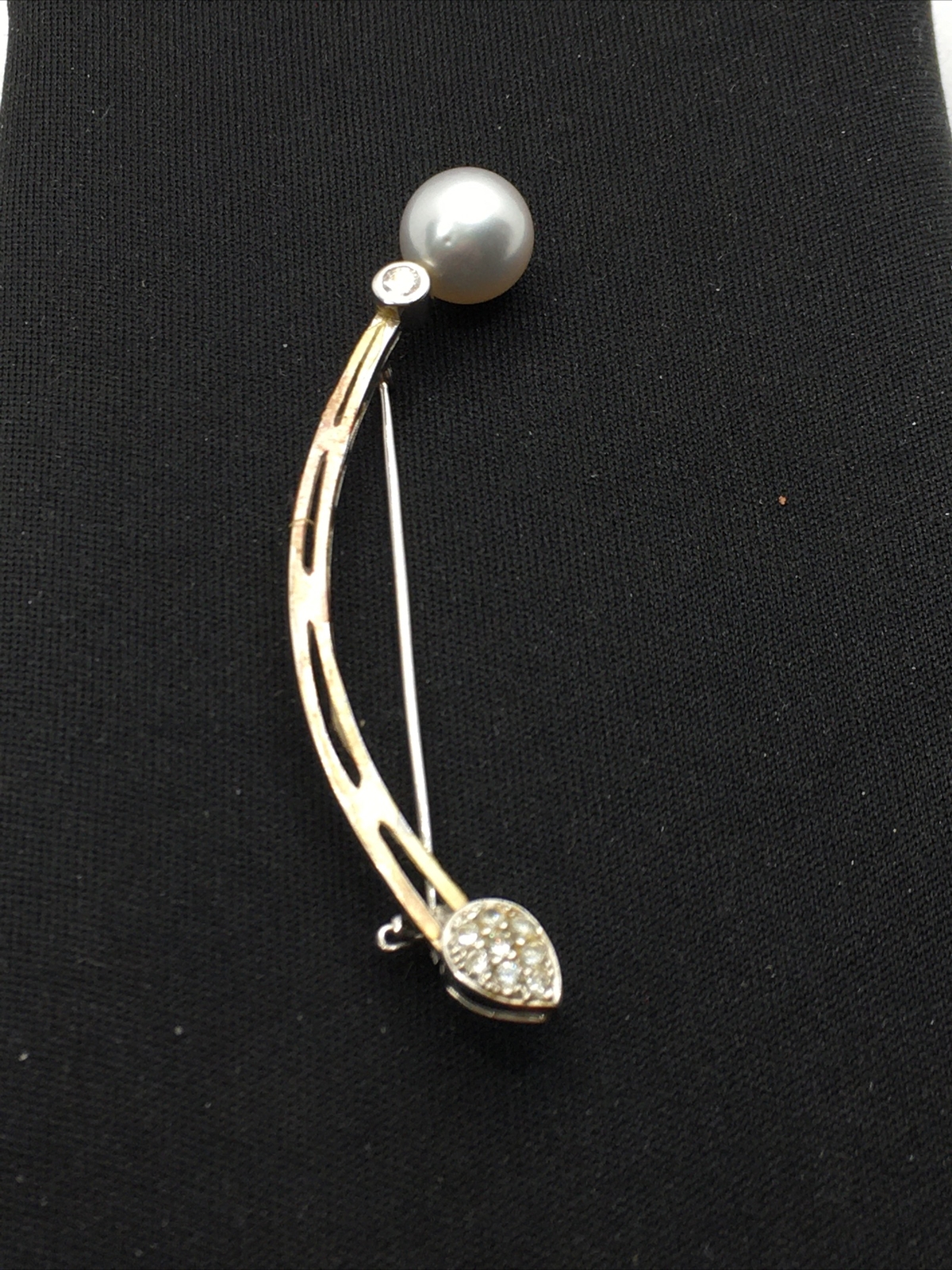 VINTAGE 18K White Gold South Sea Pearl & 0.35CTW Diamond Handmade Pin Brooch 6gr