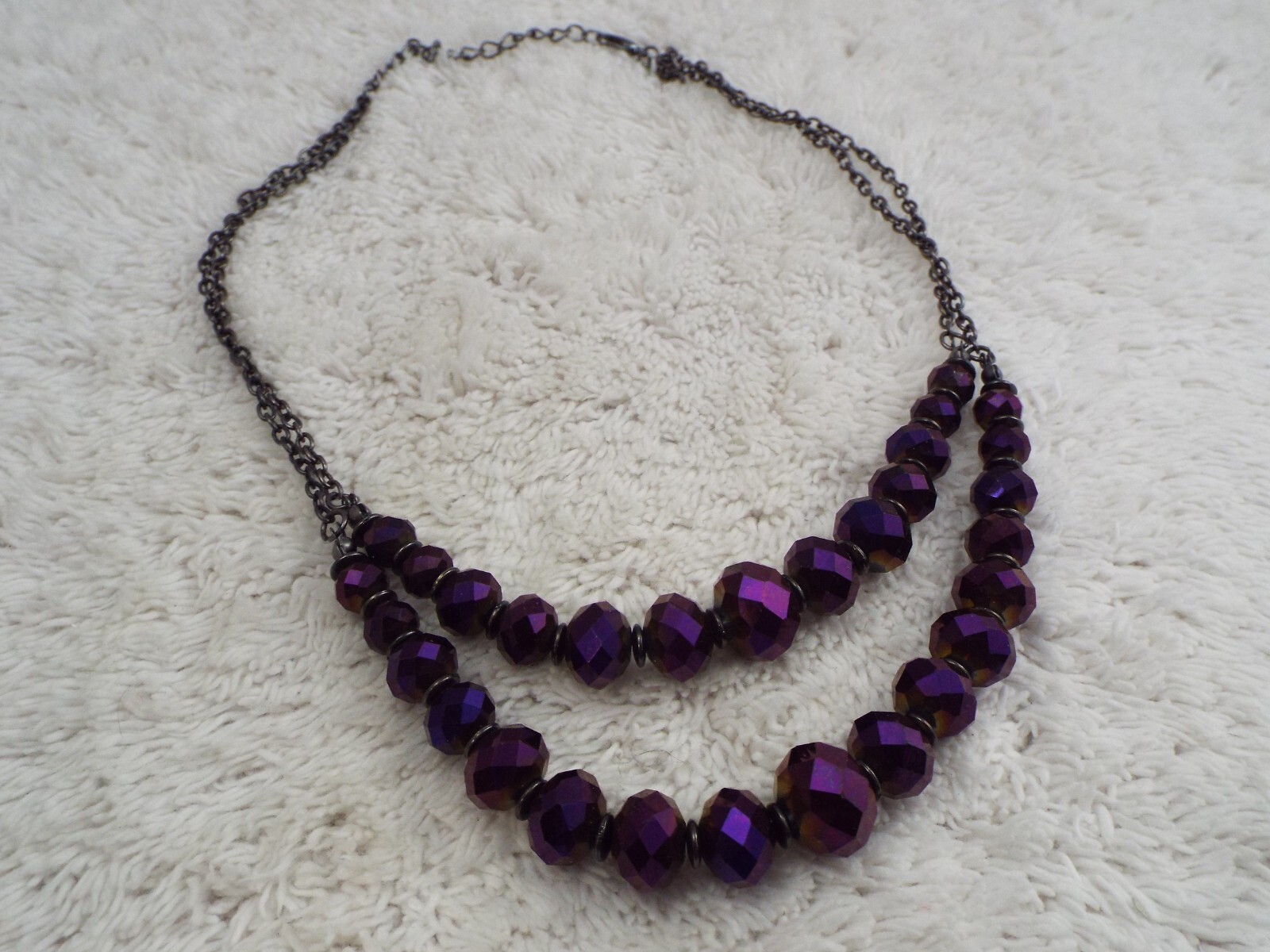 Gunmetal Metallic Purple Glass Bead Necklace (A53)