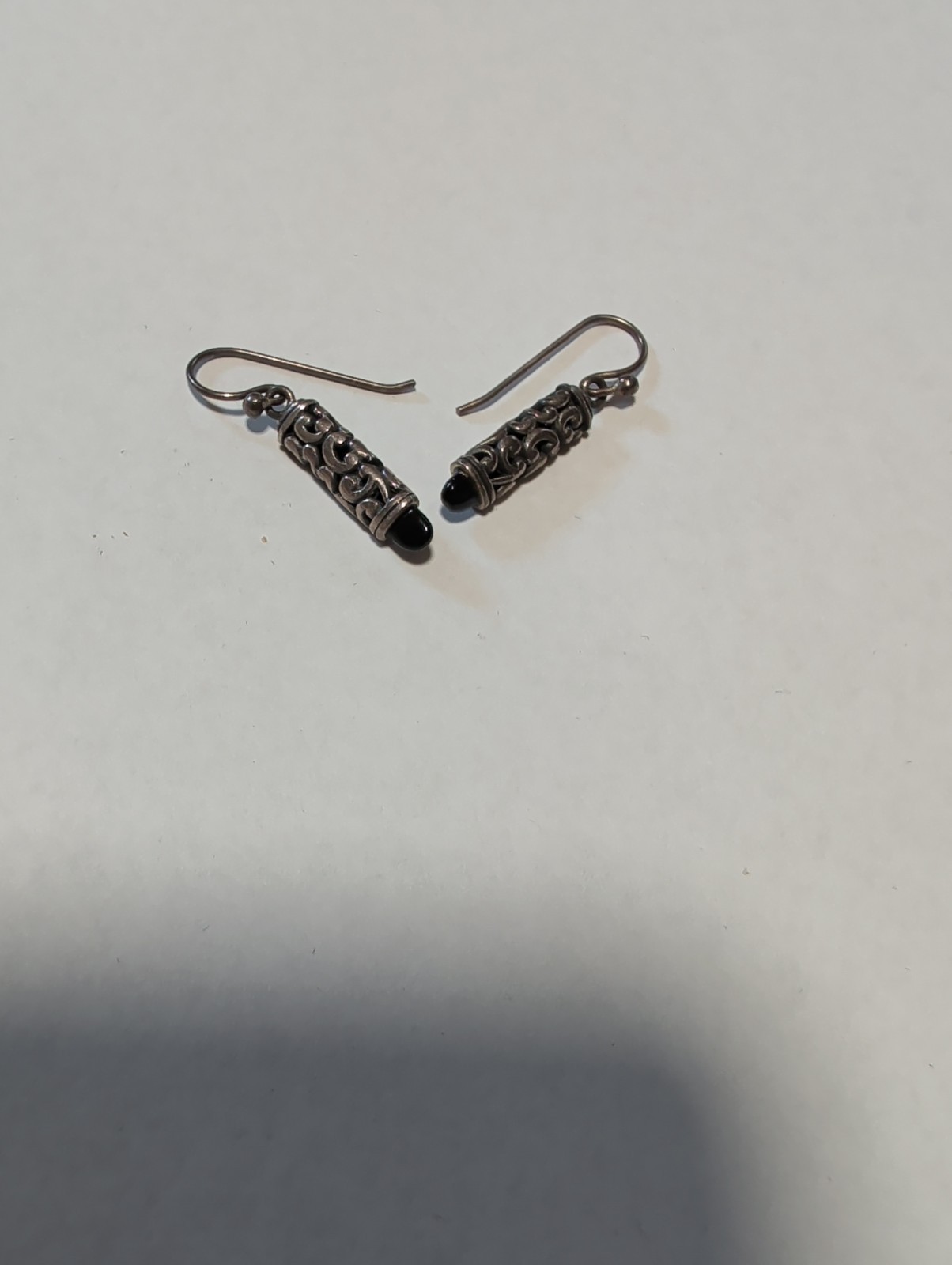 Vintage Barse Sterling Silver Earrings Onyx Stones Drop Dangle Filagree 925