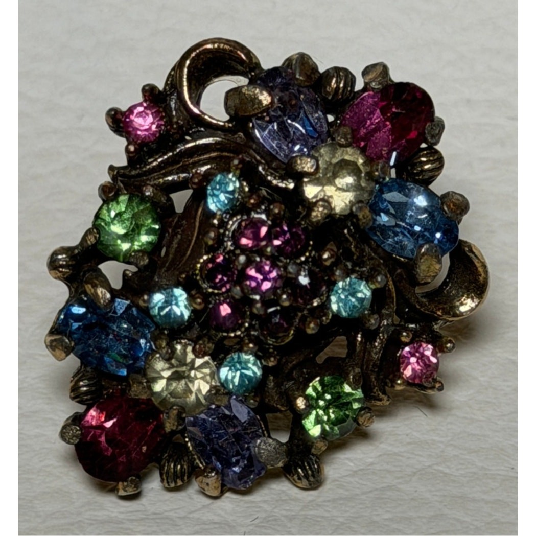 Signed Holly Craft Vintage Multi-rhinestone Earrings