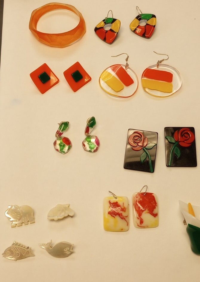 Retro 1980’s Lucite Earrings Orange Red Purple Neon pink Gold Handmade Costume