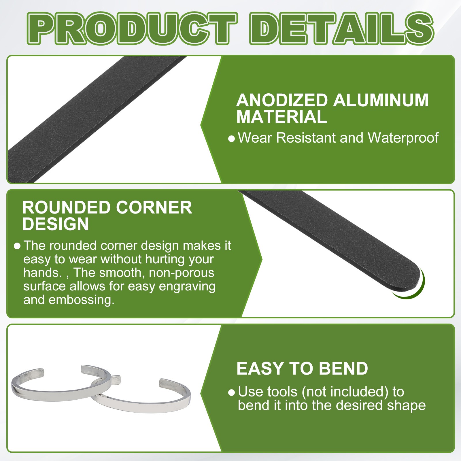 10Pcs 6×0.35×0.06″ Anodized Aluminum Bracelet Blanks Stamping Engraving Black