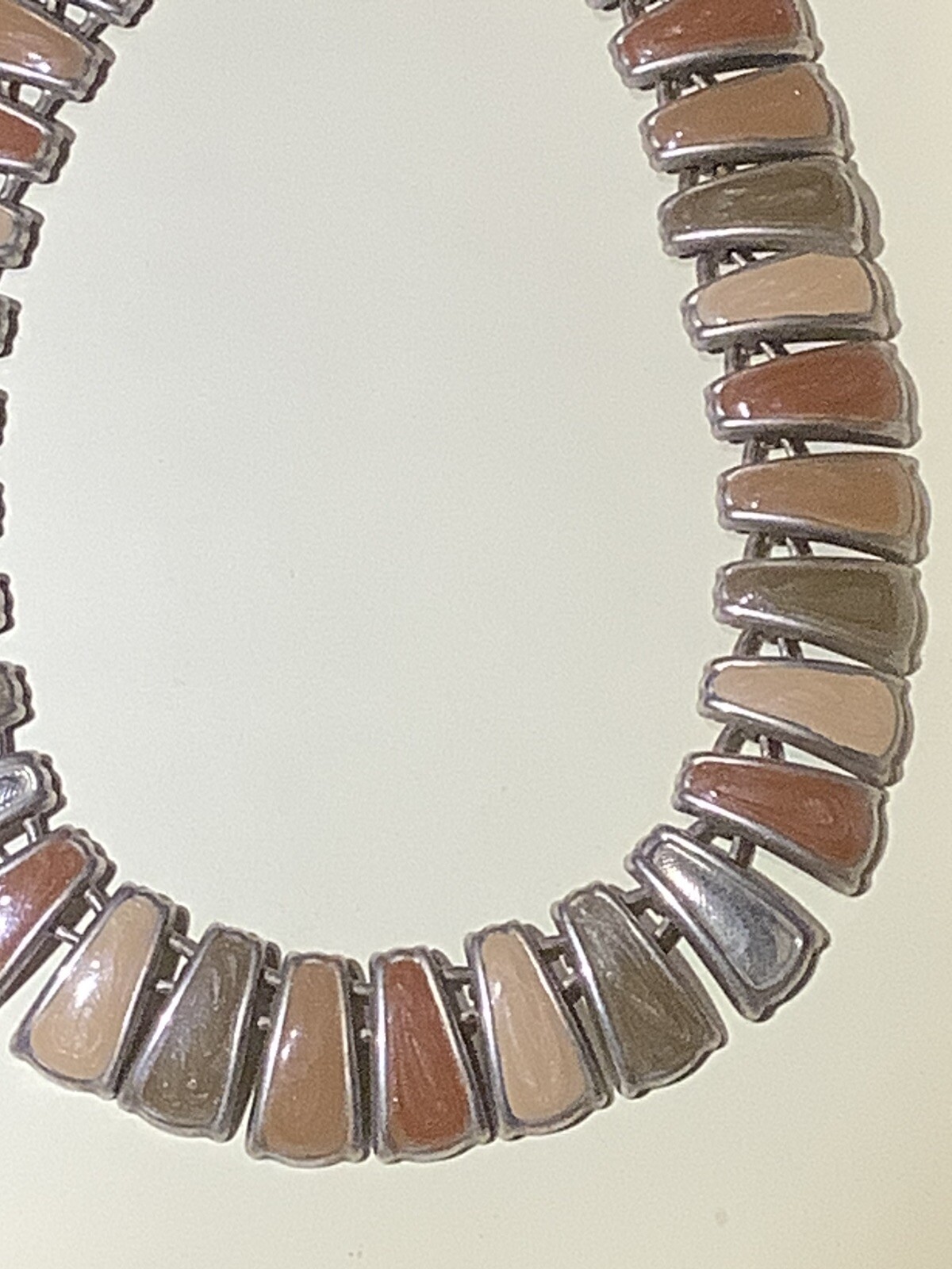 Vintage Tri Tone Brown Enamel & Silver Tone Choker Necklace 45cm Long