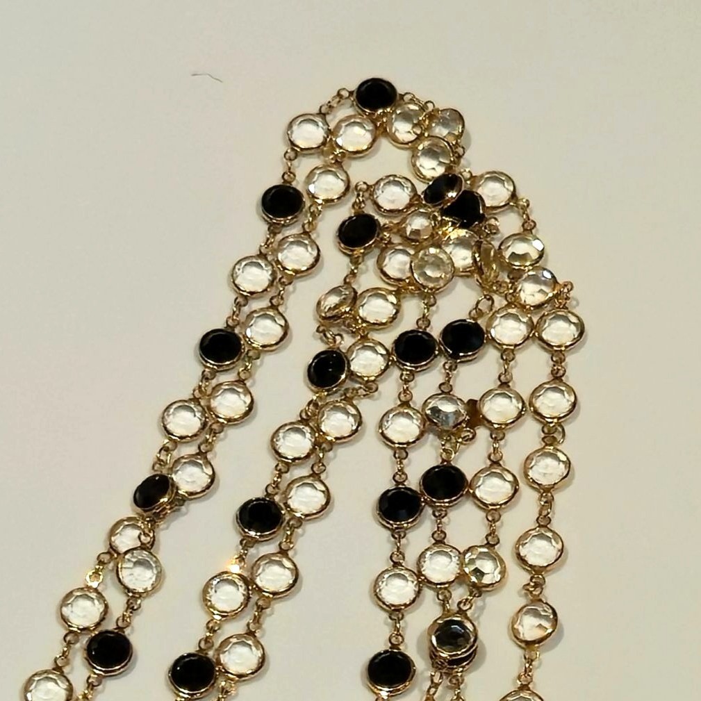Vintage Swarovski Crystal Necklace Black & Clear Signed Gold Tone double strand