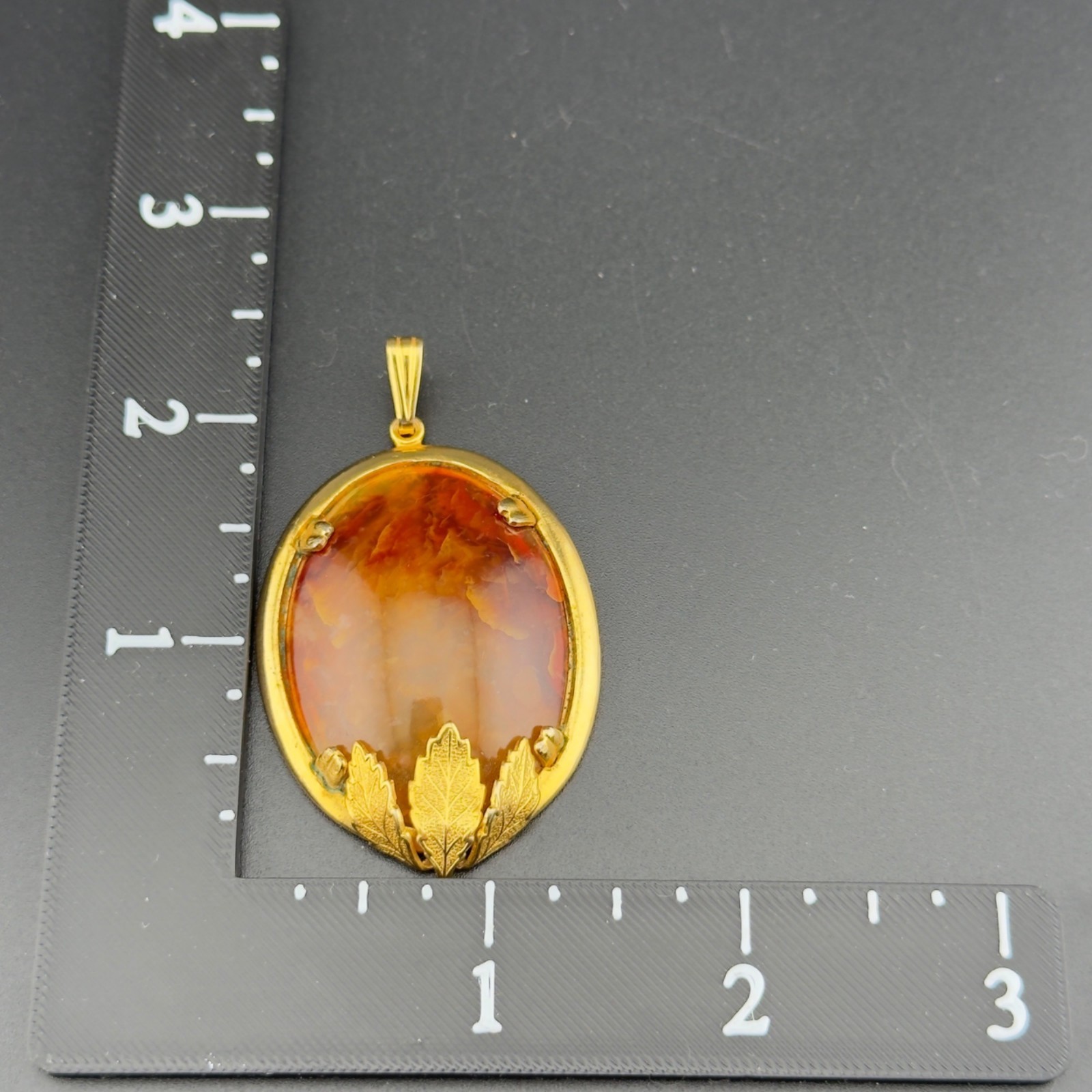 Vintage Glass Cabochon Pendant Necklace Set Orange Brown Beaded Gold Tone