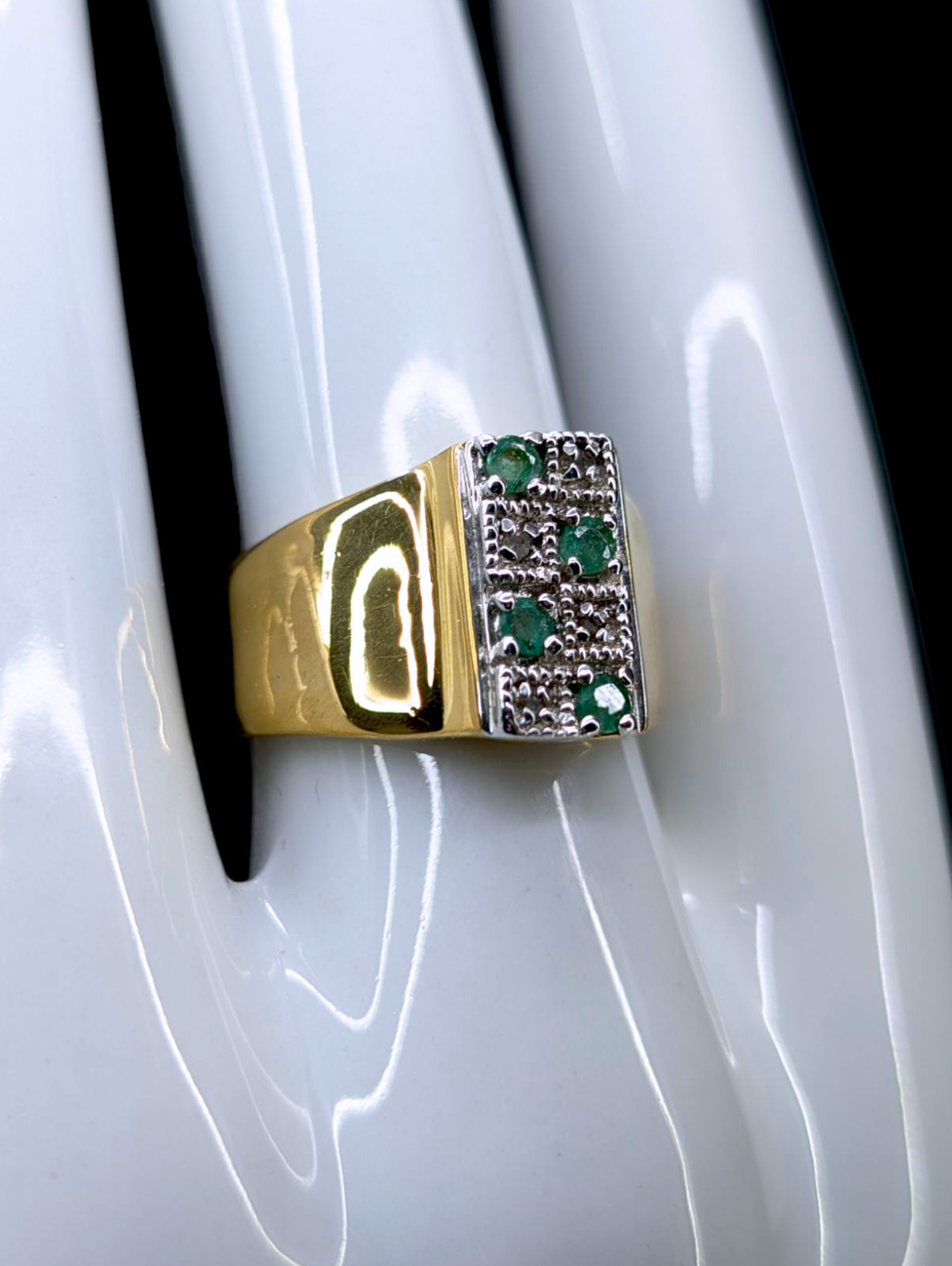 1900s Antique Inspired Earth Mined Genuine Emerald and Diamond Double Row 14k Go