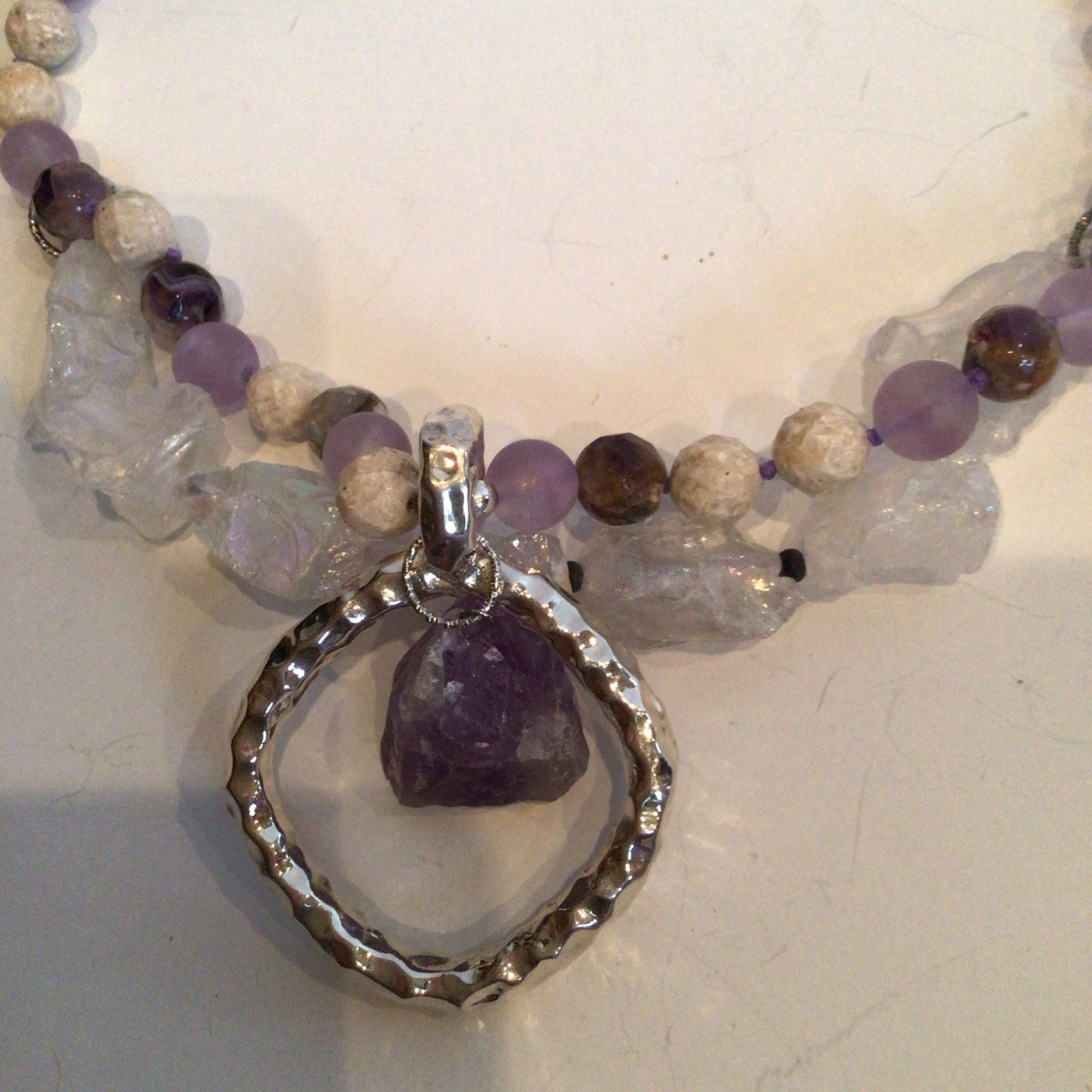 SPECIAL SEBBAG VON MUSULIN NECKLACE STERLING SQUARE PENDANT LARGE AMETHYST 24”