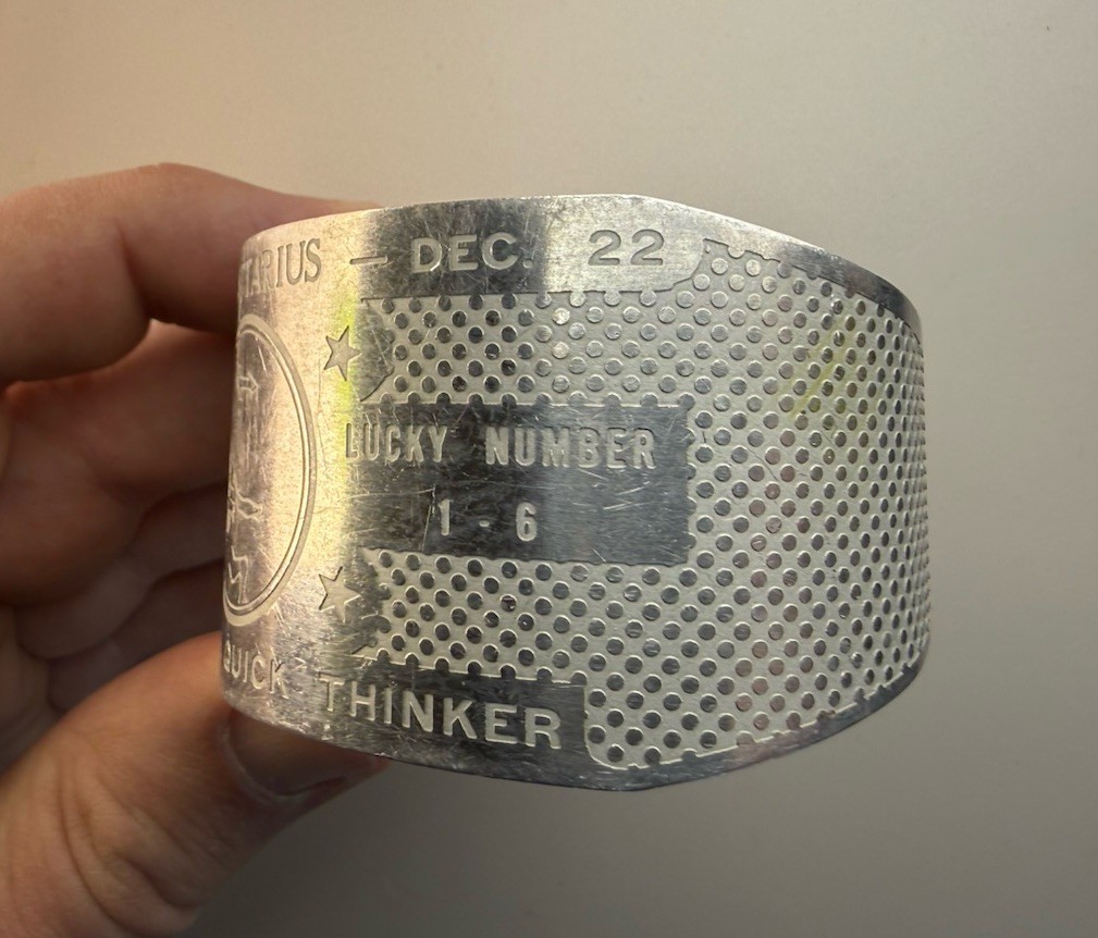 Vintage Engraved Aluminum Sagittarius Zodiac Cuff Bracelet Nov 23-Dec 22
