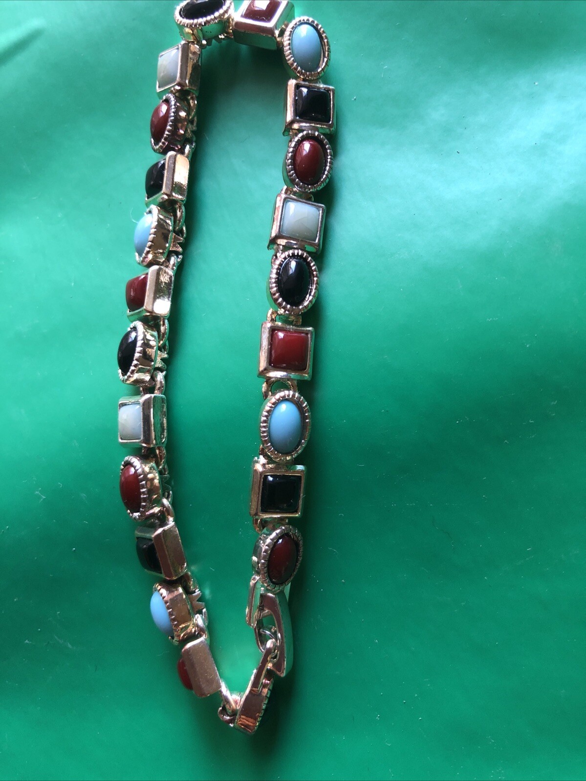 Bracelet jewelry Silver multicolor stones turquoise black red green 7”