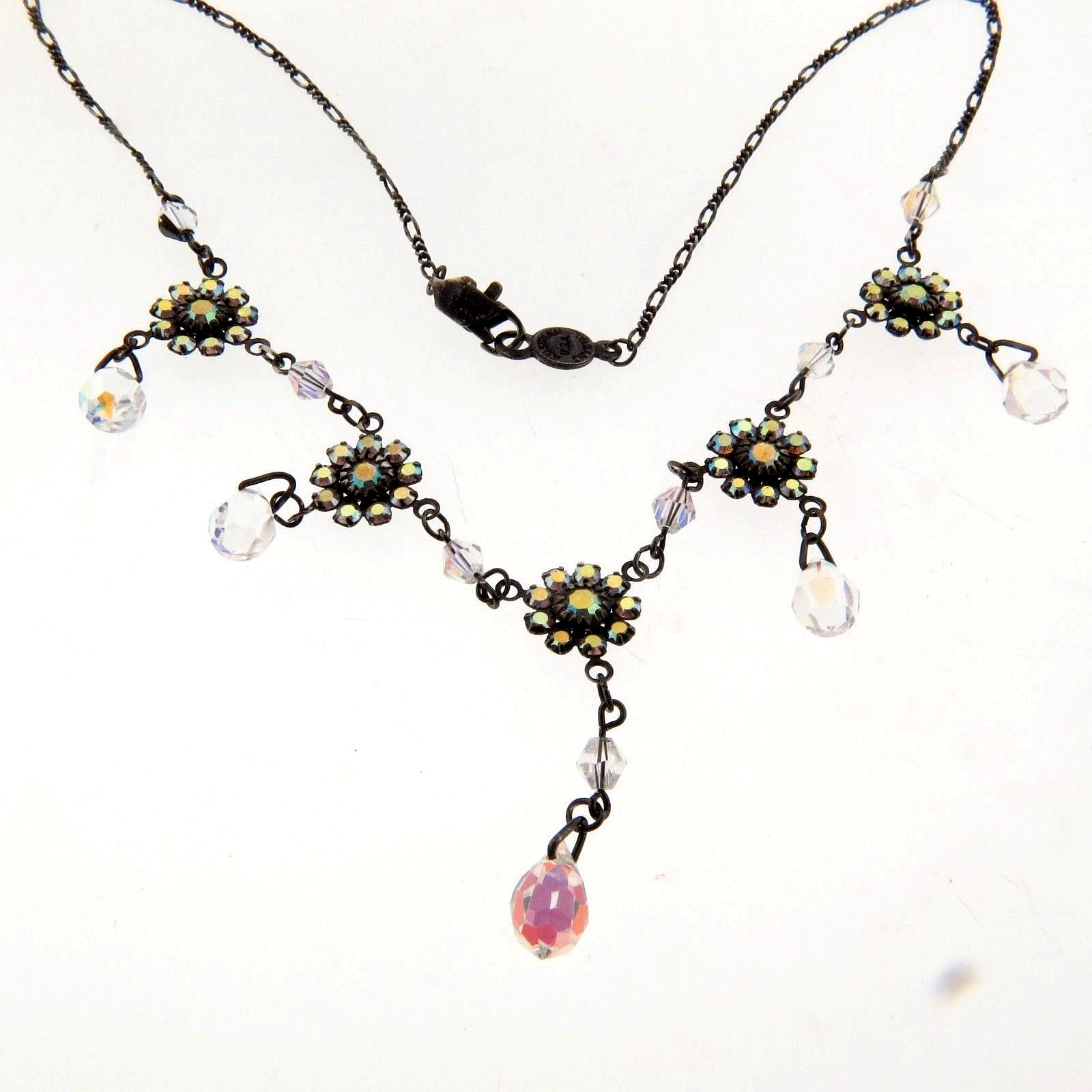 Austrian Crystal Signed Necklace Victorian Style 16.5 In