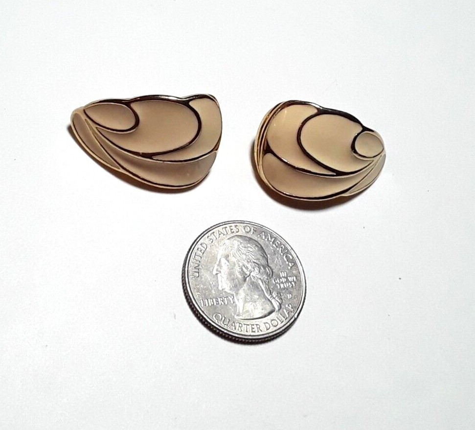 TRIFARI Ivory Gold Tone Enamel Half Hoop Pierced Earrings