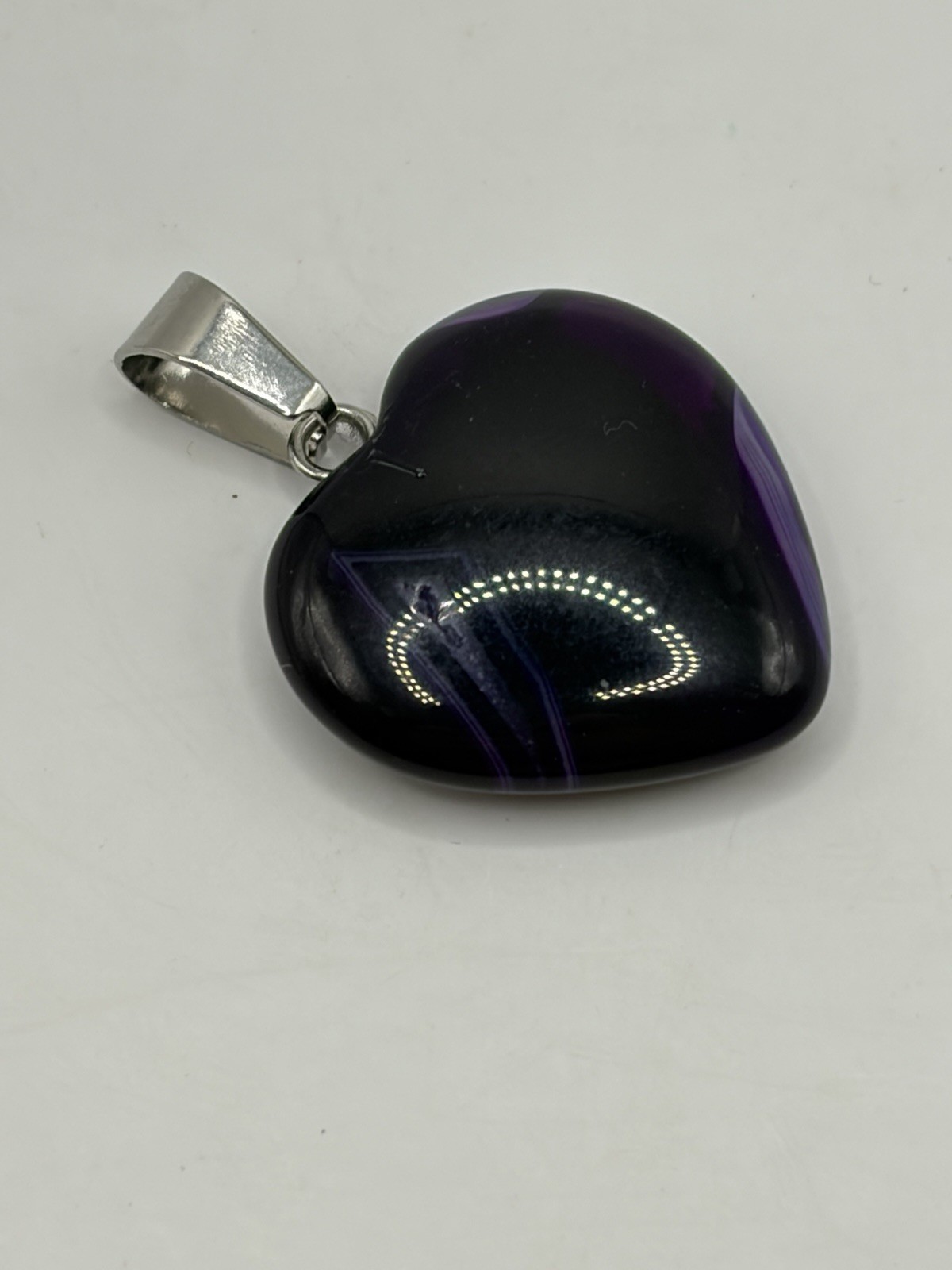 Purple And Black Glass Heart Pendant With Silver Tone Bail