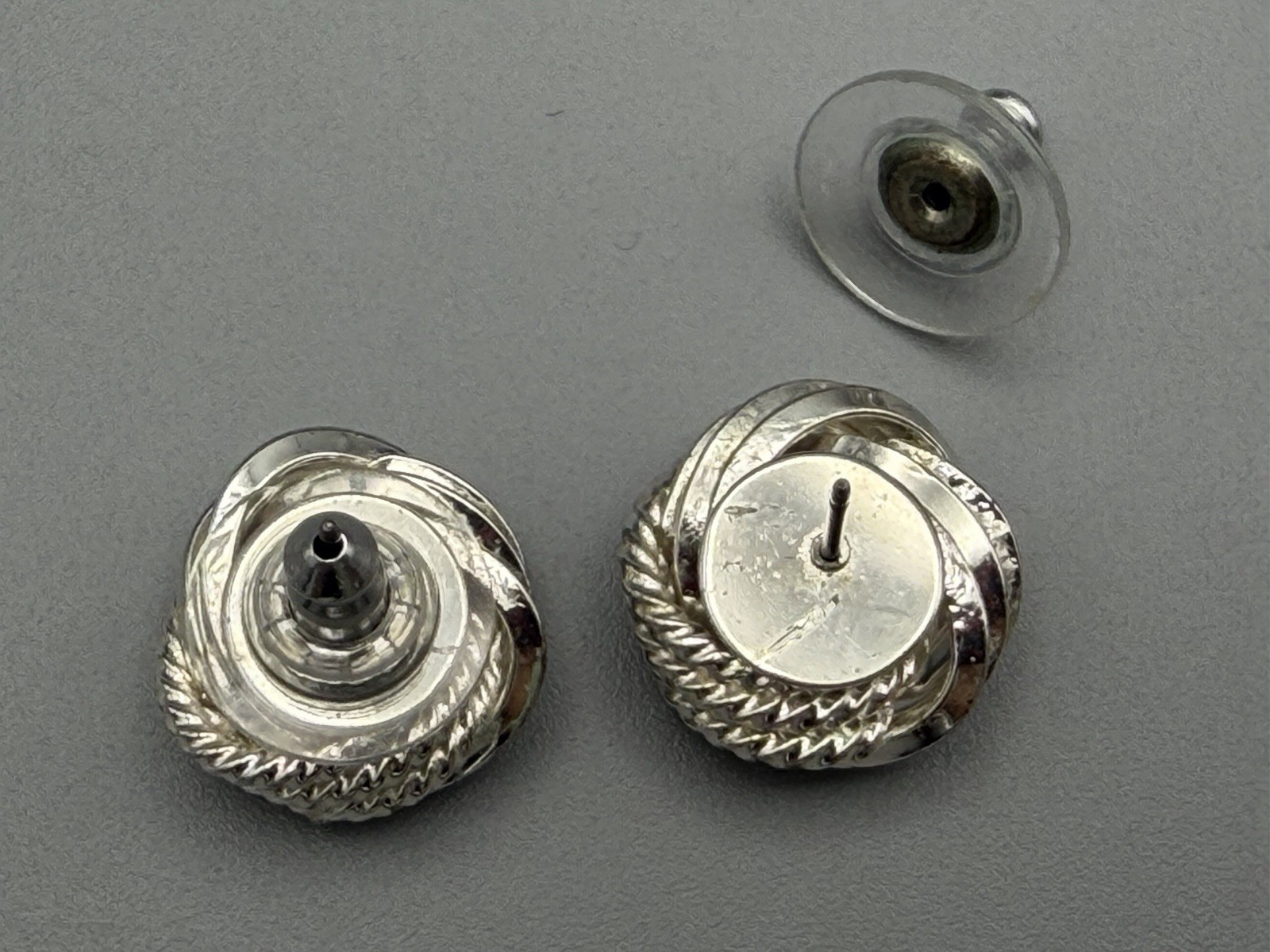 Vintage Silver Tone Knot Stud Earrings Rope Swirl Design Post Back