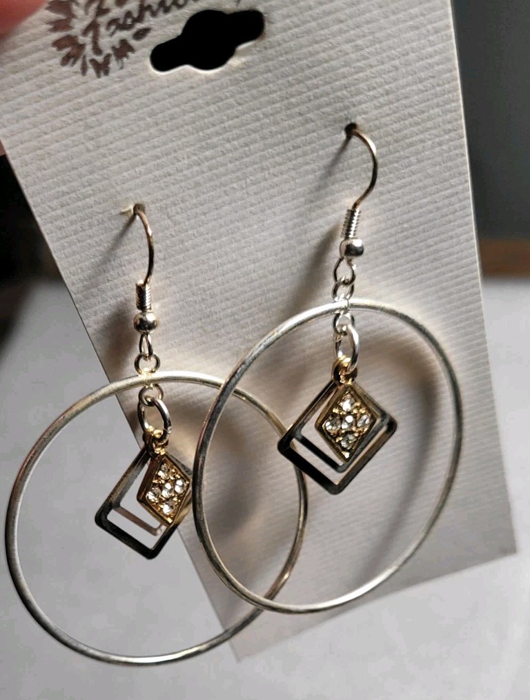 6 Pairs NEW VINTAGE DANGLE HOOPS EARRINGS PIERCED DROP BIG CLASSIC • OLD STOCK