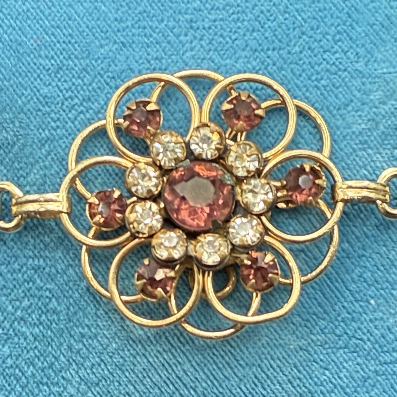 Custom Vintage Yellow Gold Filled Expansion Bracelet, Amethyst Glass, Watch Band