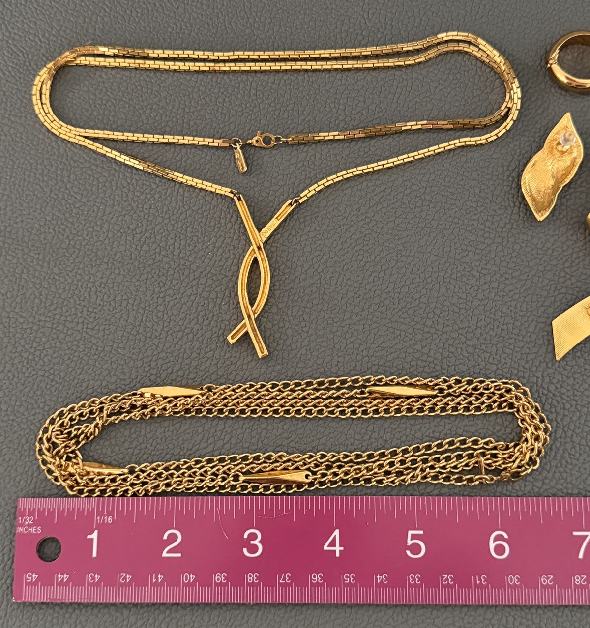 Vintage MONET Jewelry Chain Necklaces Brooch Earrings Lot Of 5 Gold Tone Marked