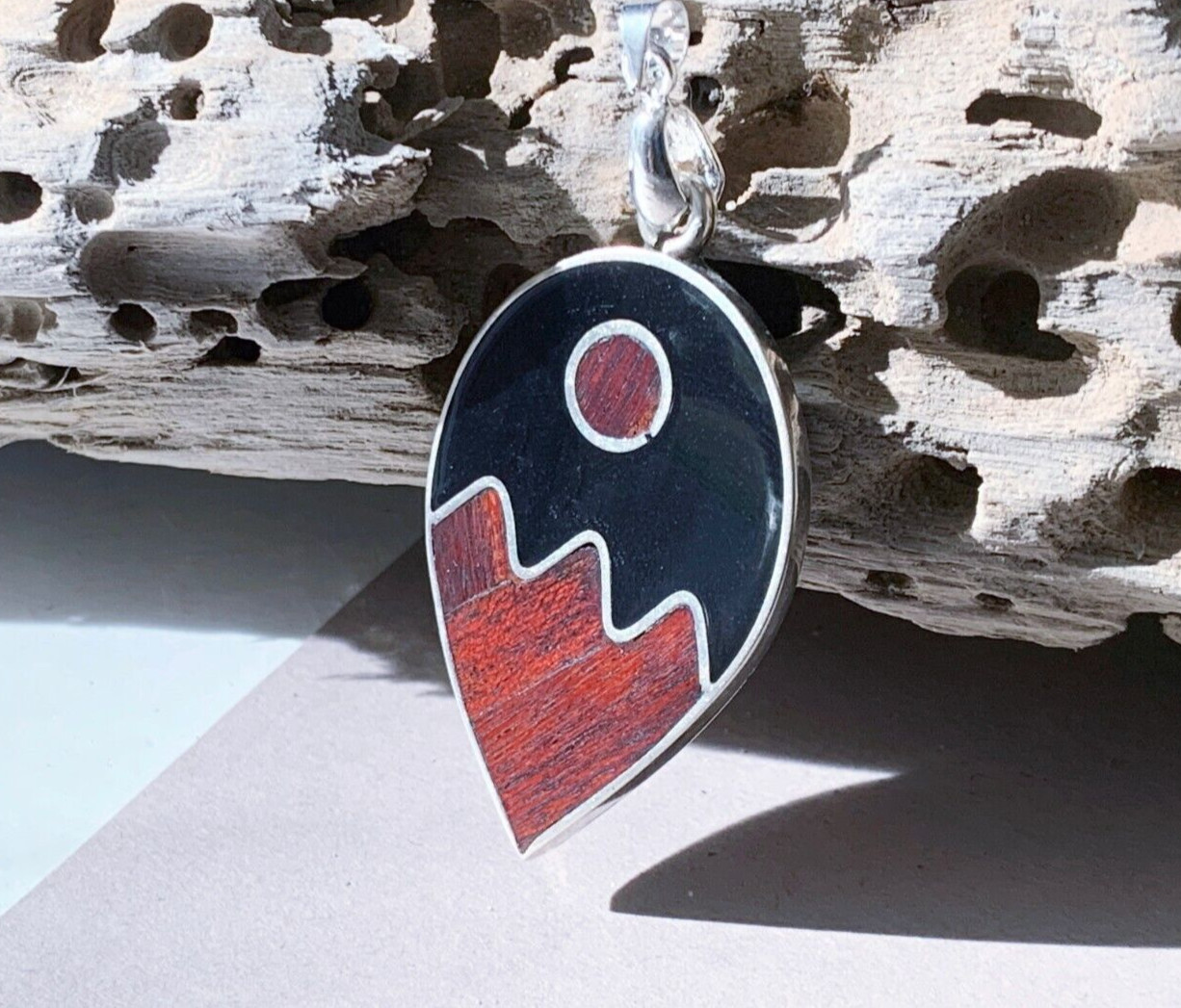 Vintage Modernist Sterling Pendant Silver 925 Onyx Artisan Bold