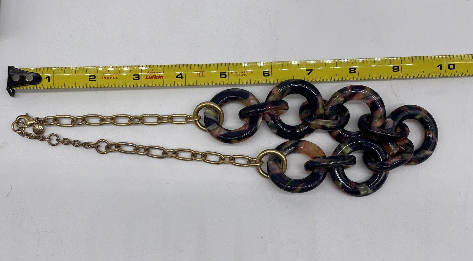 J Crew Necklace Chain Link Chunky Pearlized Tortoise Shell Acrylic Jewelry 20”
