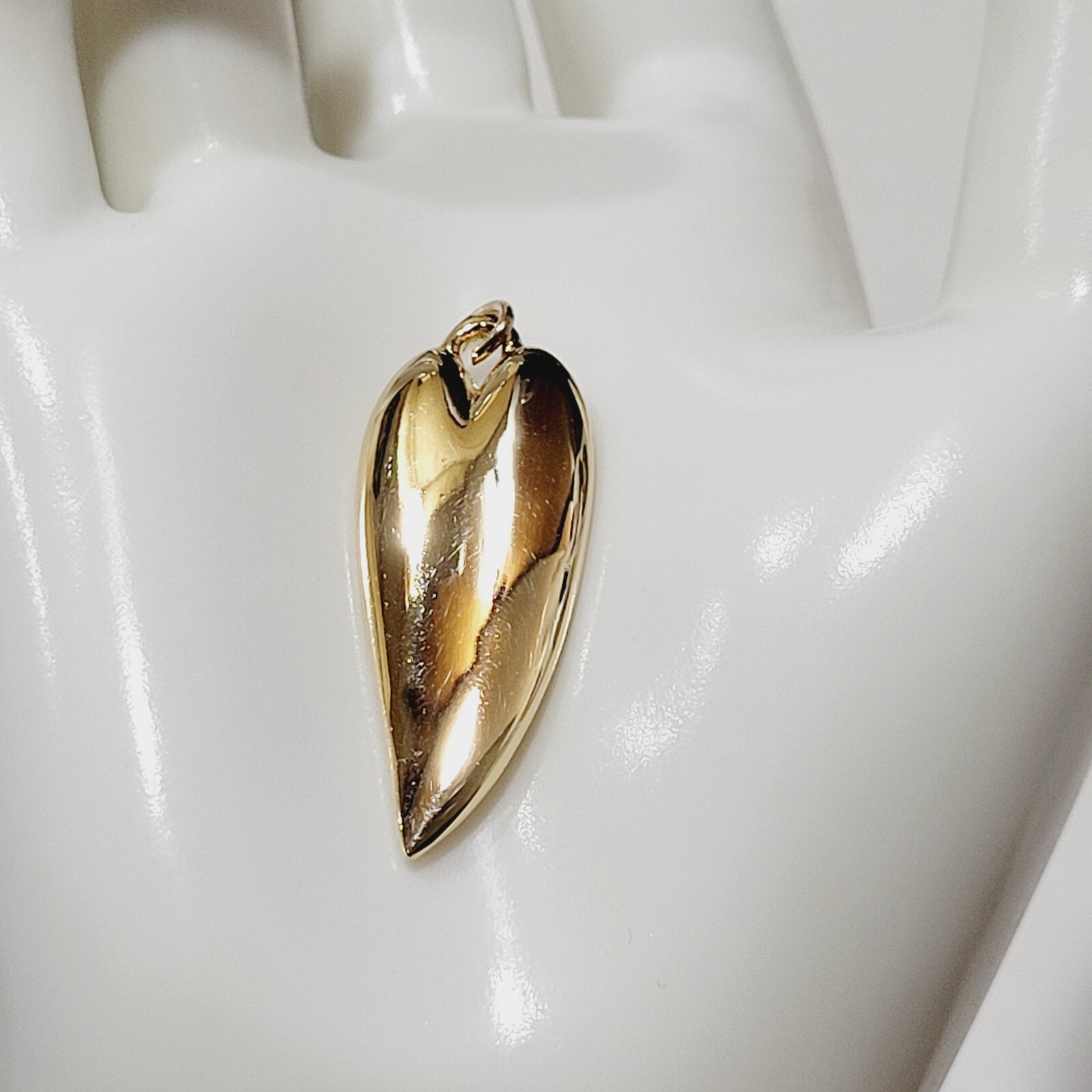 Modernist Heart Slim Curved Elongated Shape Light Puff Gold Tone Vintage Pendant