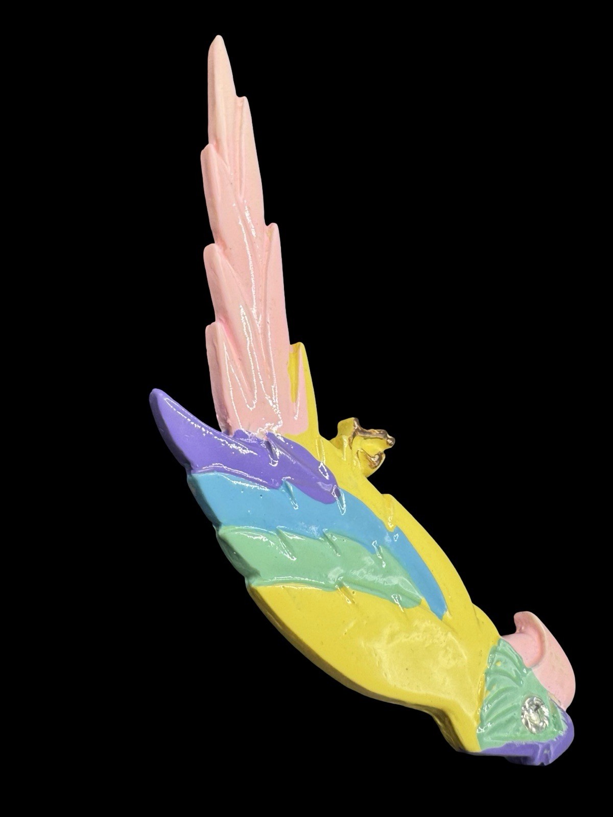 Vintage Parrot Brooch Colorful Plastic Bird Pin Pink Yellow Green Statement